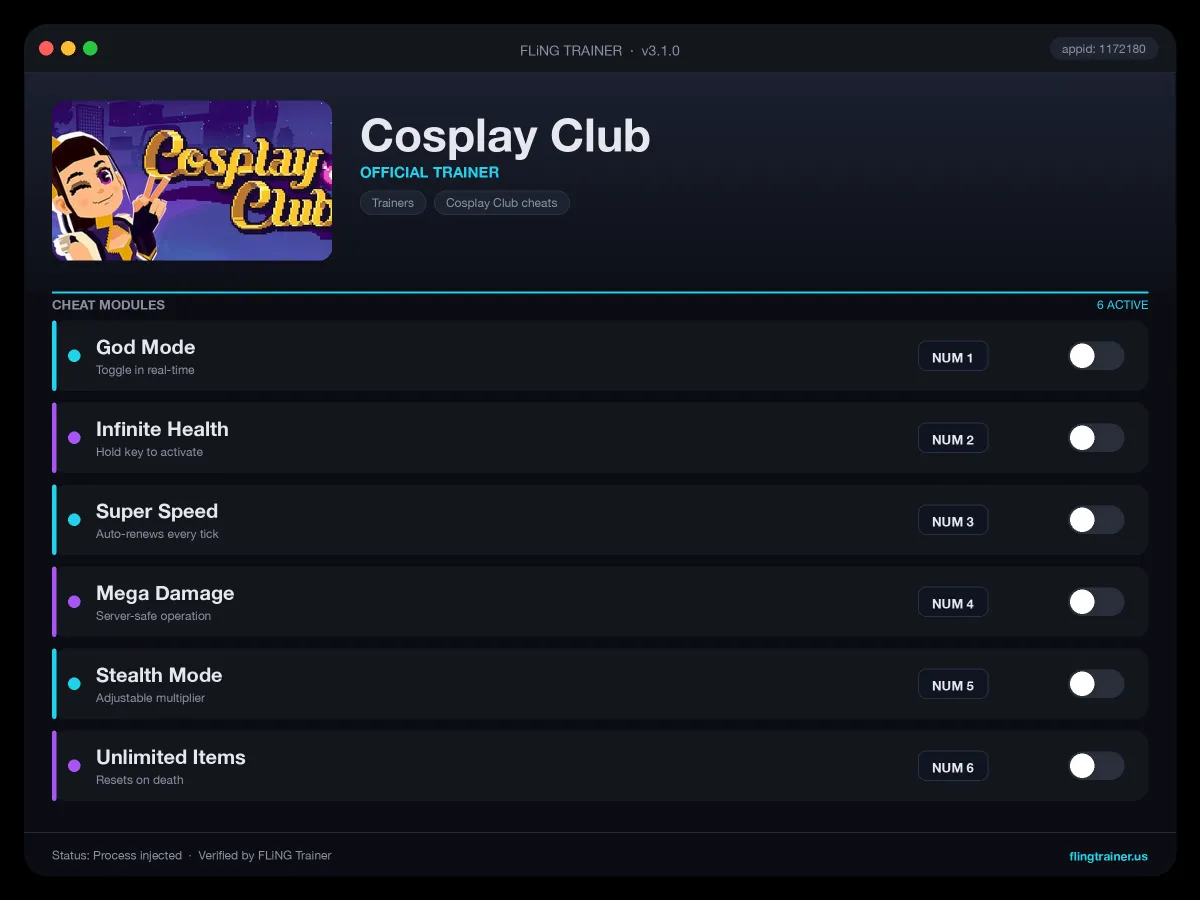 Cosplay Club Trainer interface