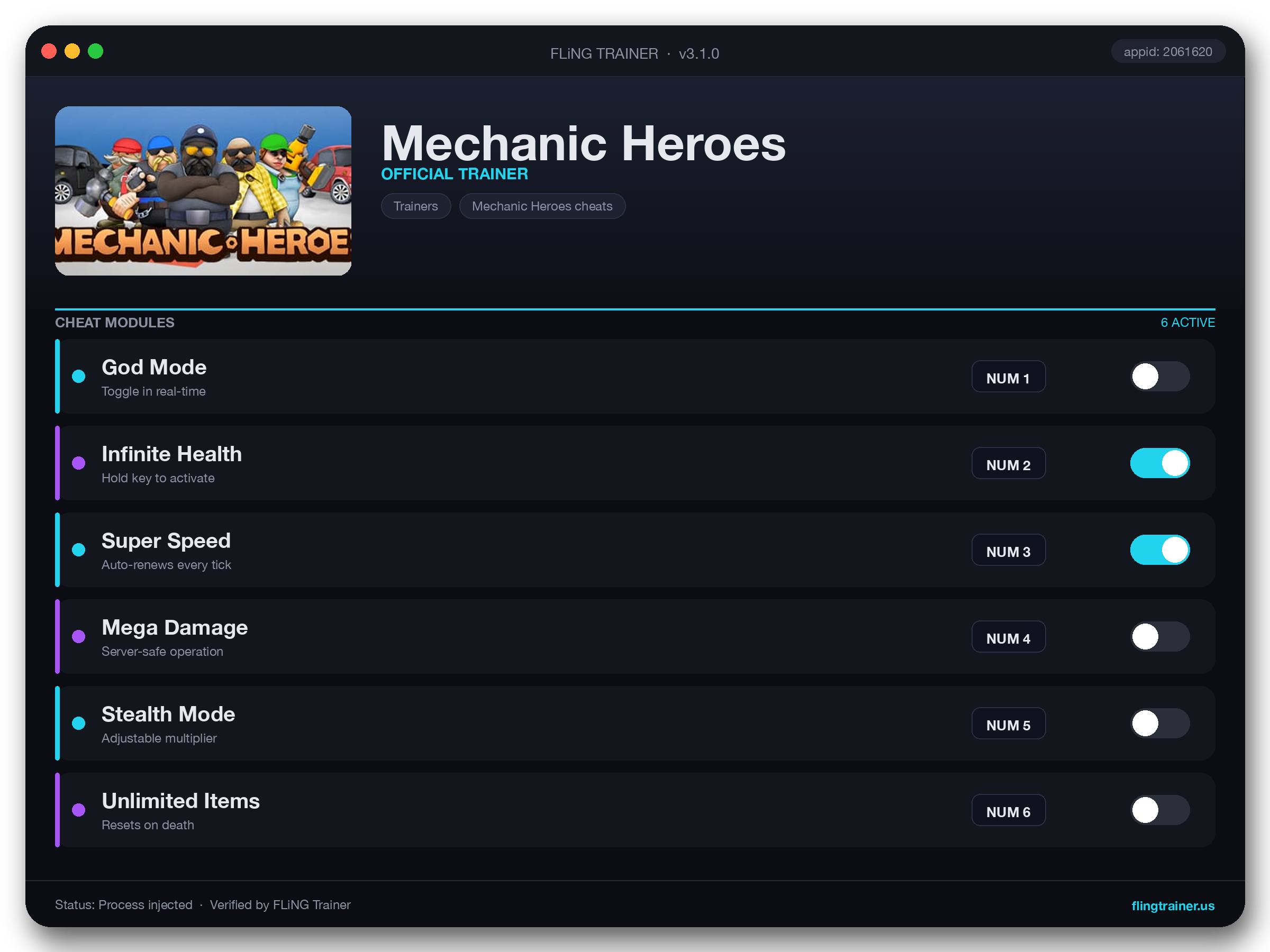 Mechanic Heroes Trainer interface