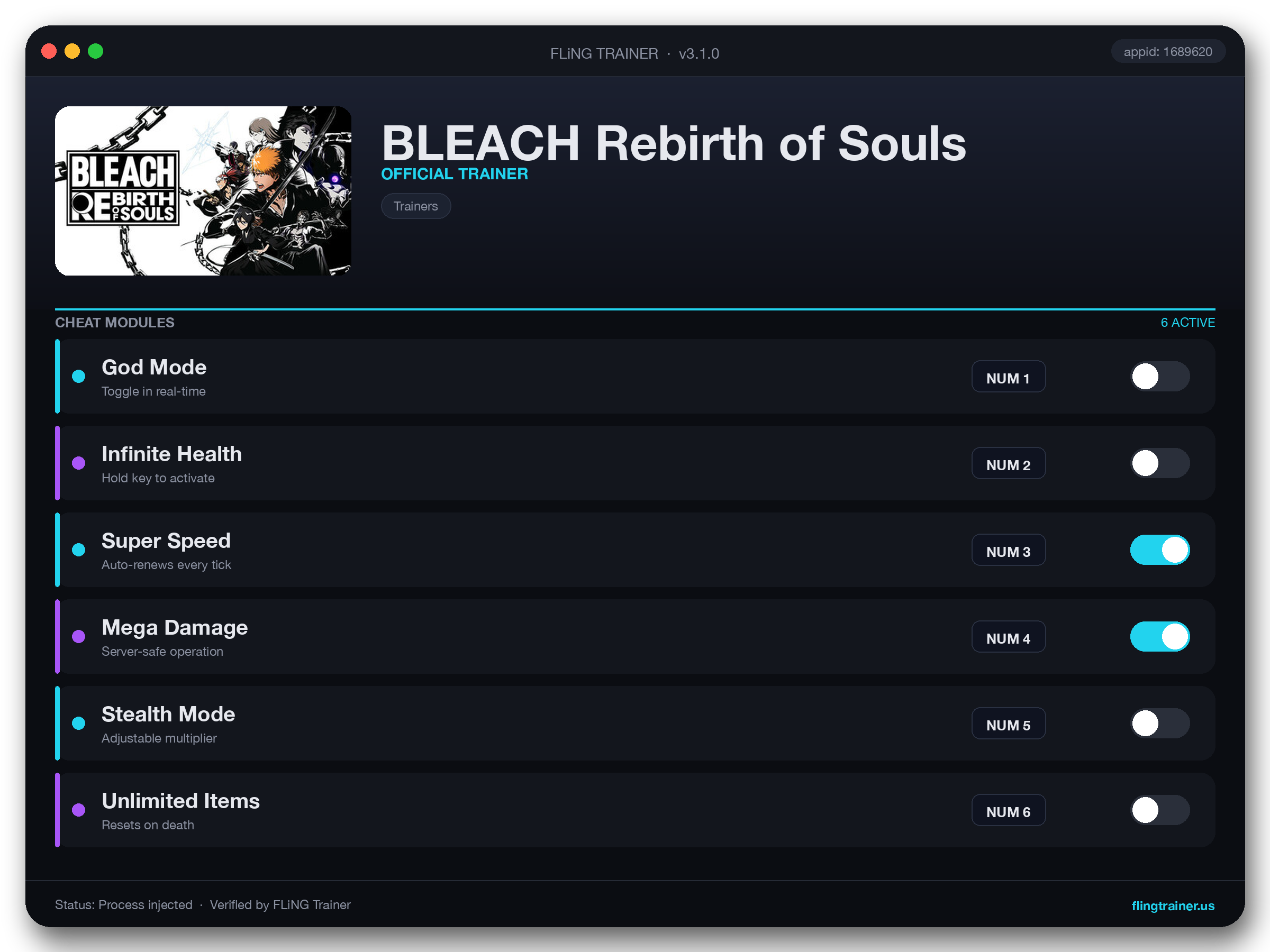BLEACH Rebirth of Souls Trainer interface