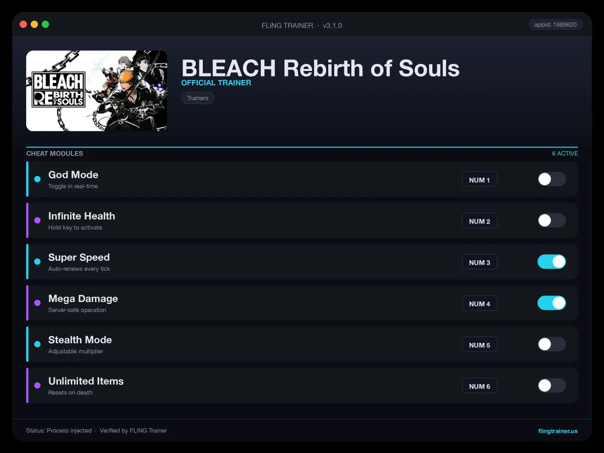 BLEACH Rebirth of Souls Trainer interface