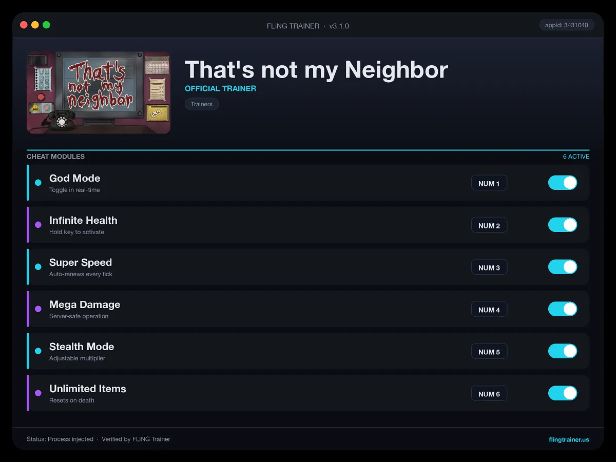 That's not my Neighbor Trainer interface