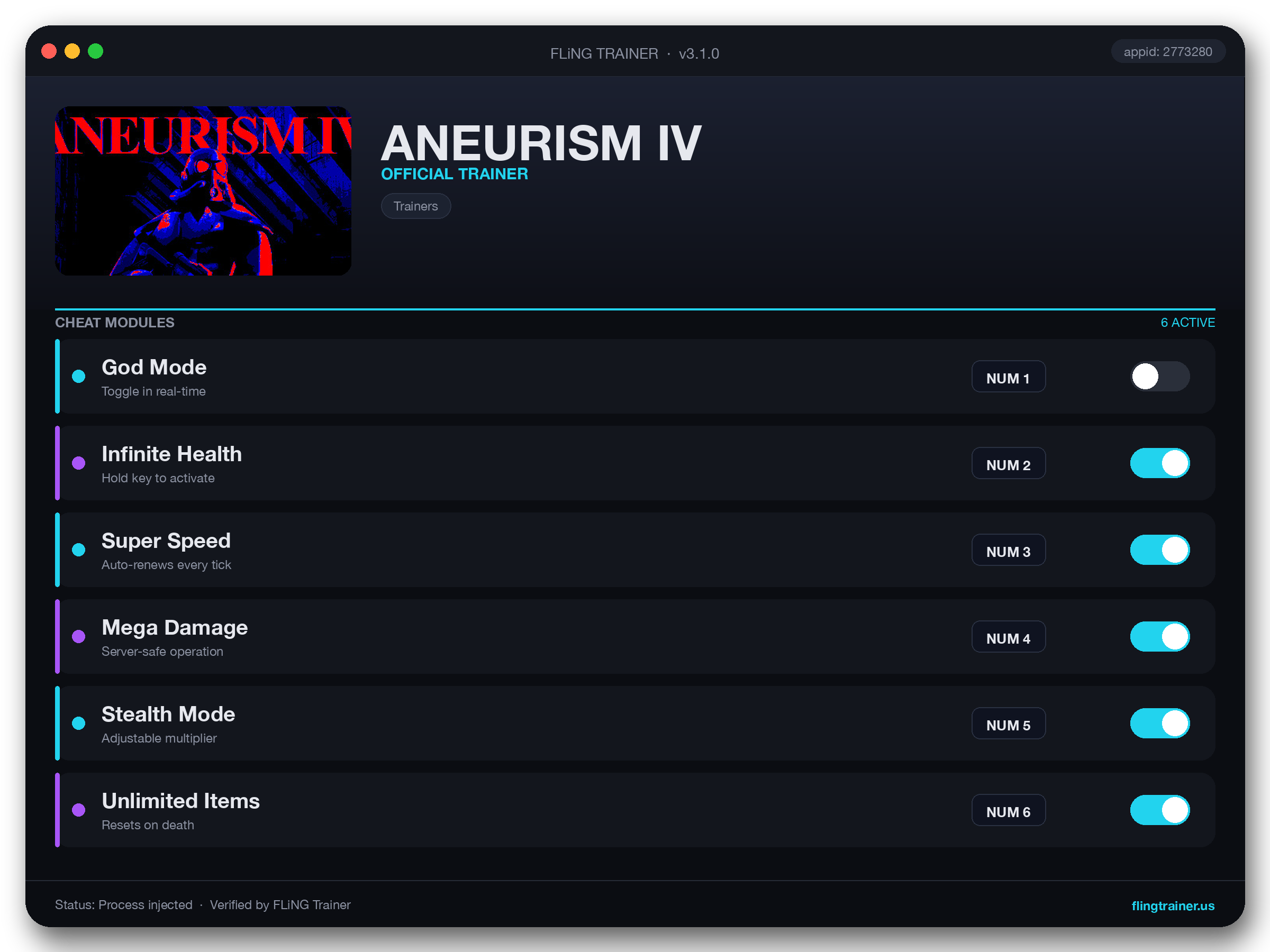 ANEURISM IV Trainer interface