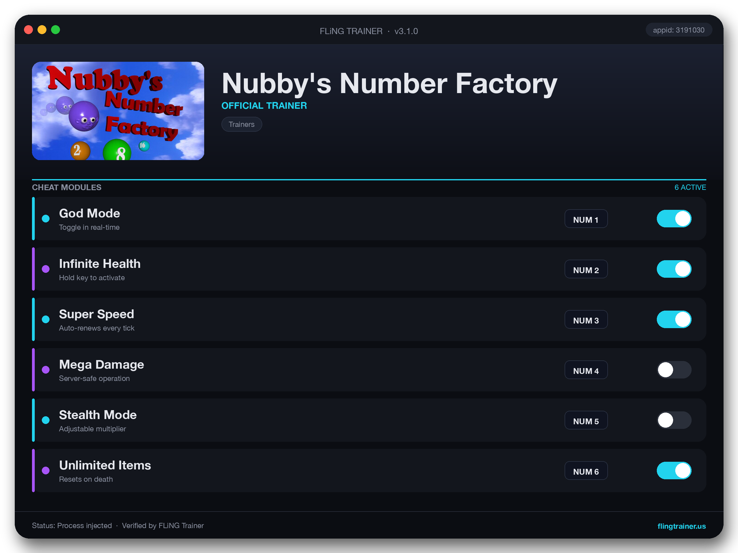 Nubby's Number Factory Trainer interface