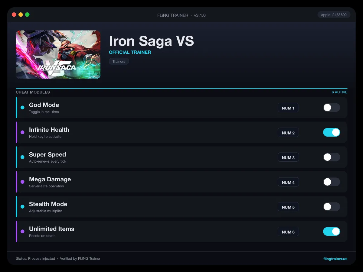 Iron Saga VS Trainer interface