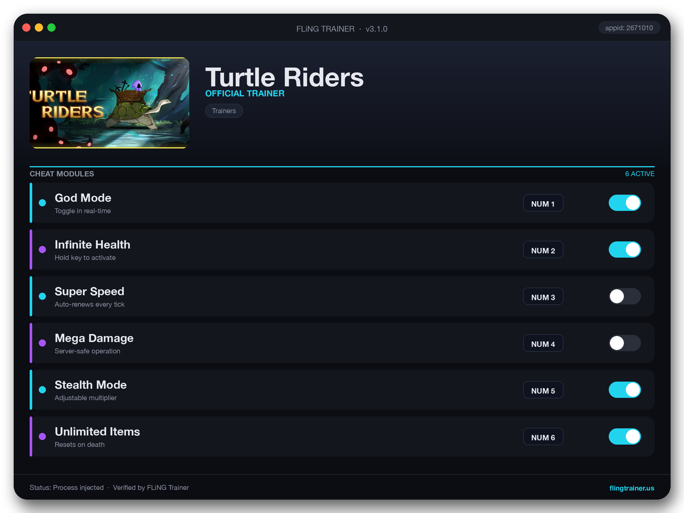 Turtle Riders Trainer interface