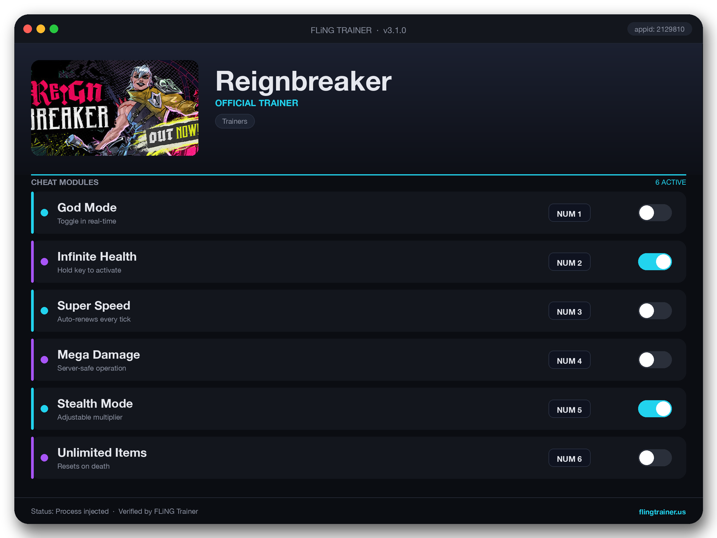 Reignbreaker Trainer interface