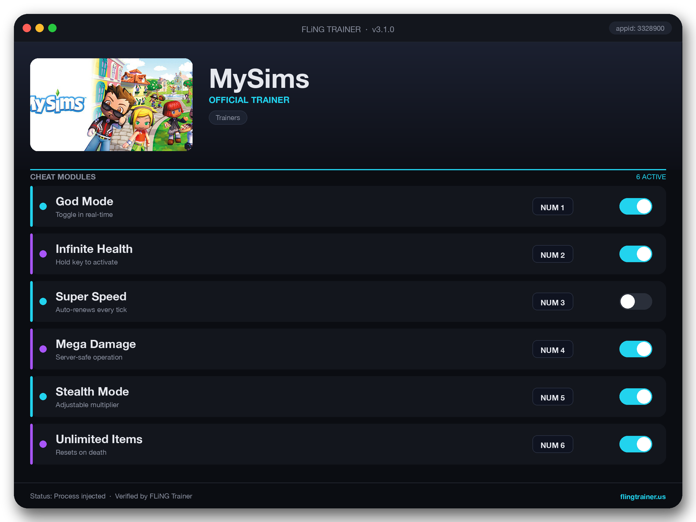 MySims Trainer interface