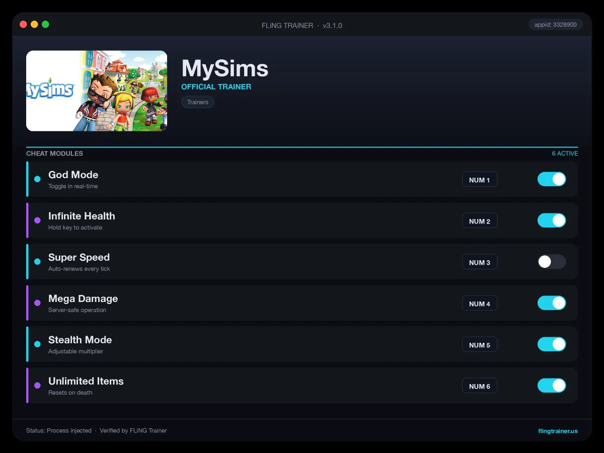 MySims Trainer interface