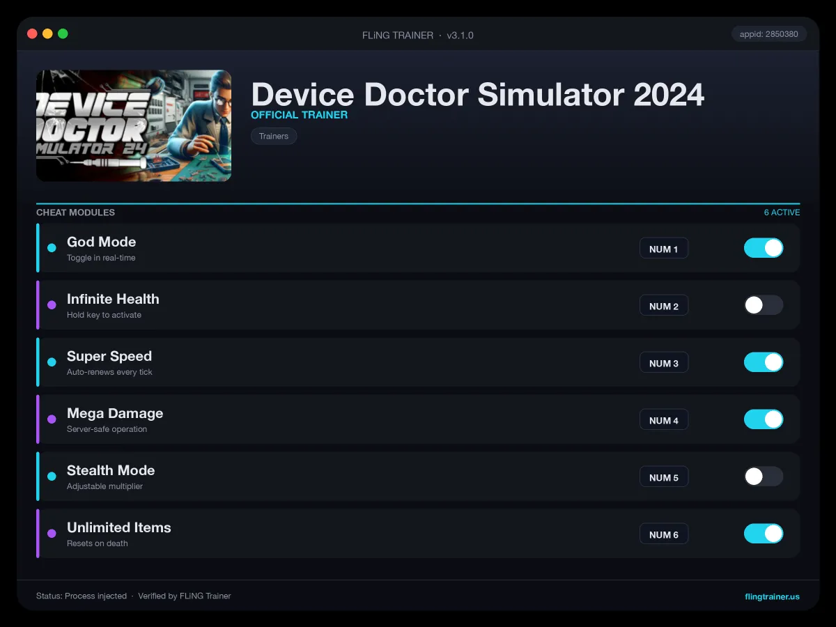 Device Doctor Simulator 2024 Trainer interface