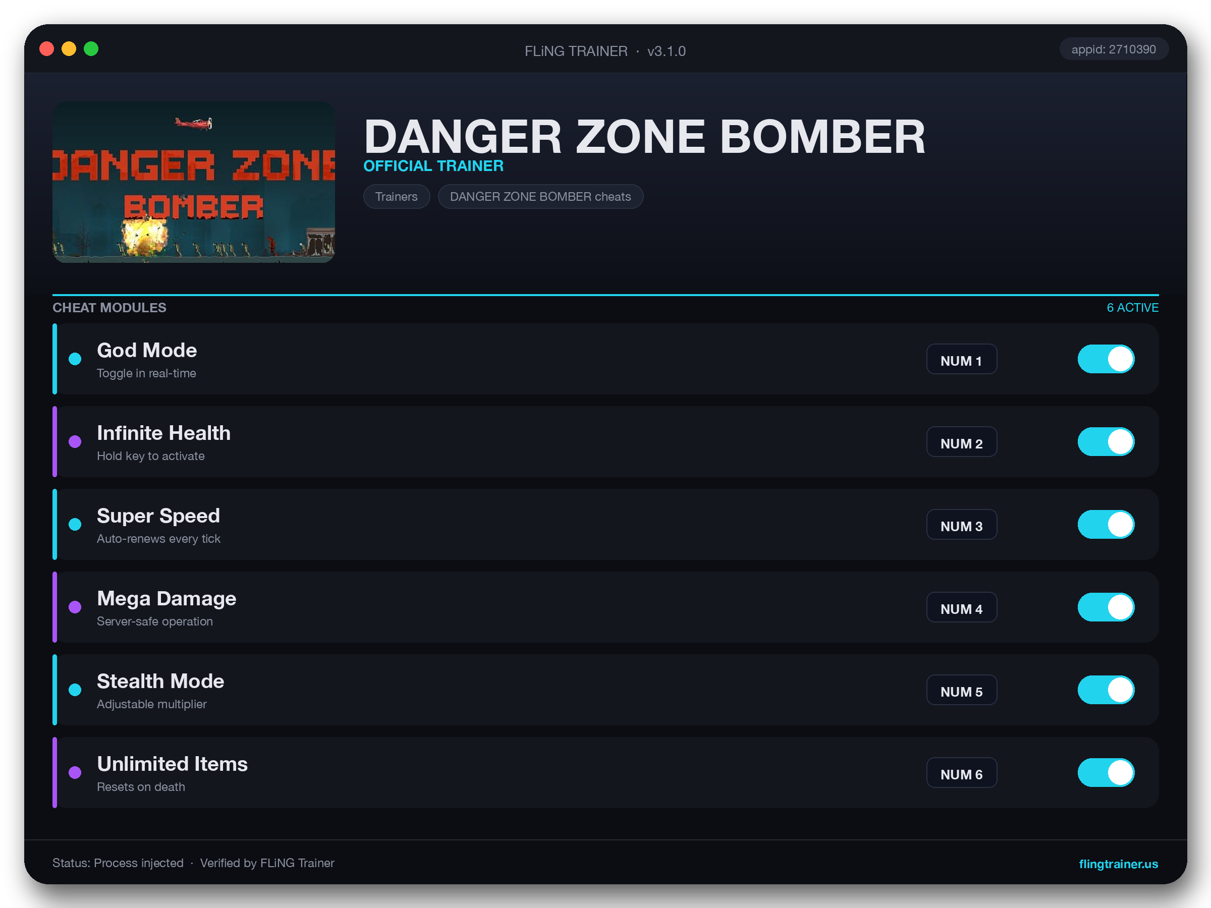 DANGER ZONE BOMBER Trainer interface