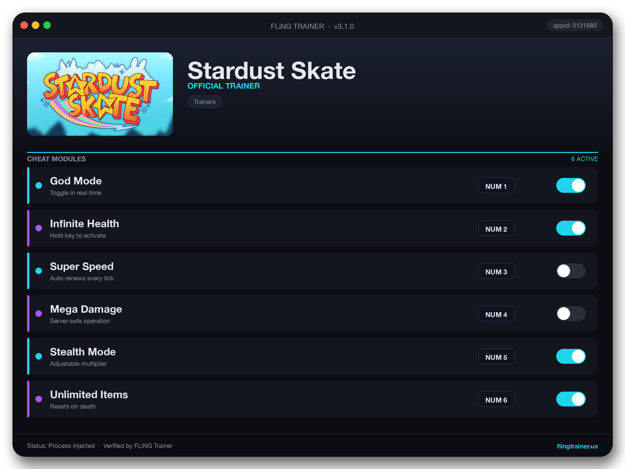 Stardust Skate Trainer interface