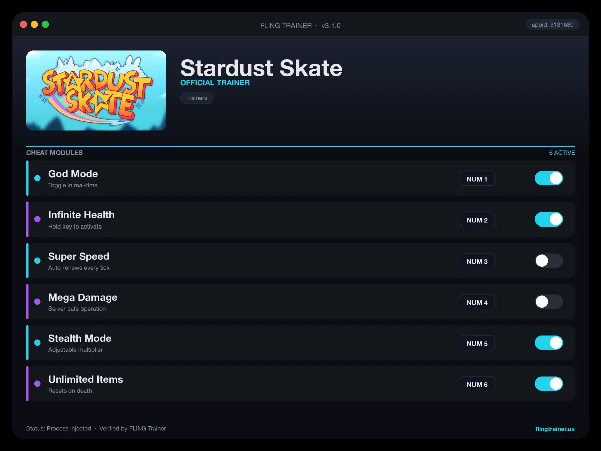 Stardust Skate Trainer interface