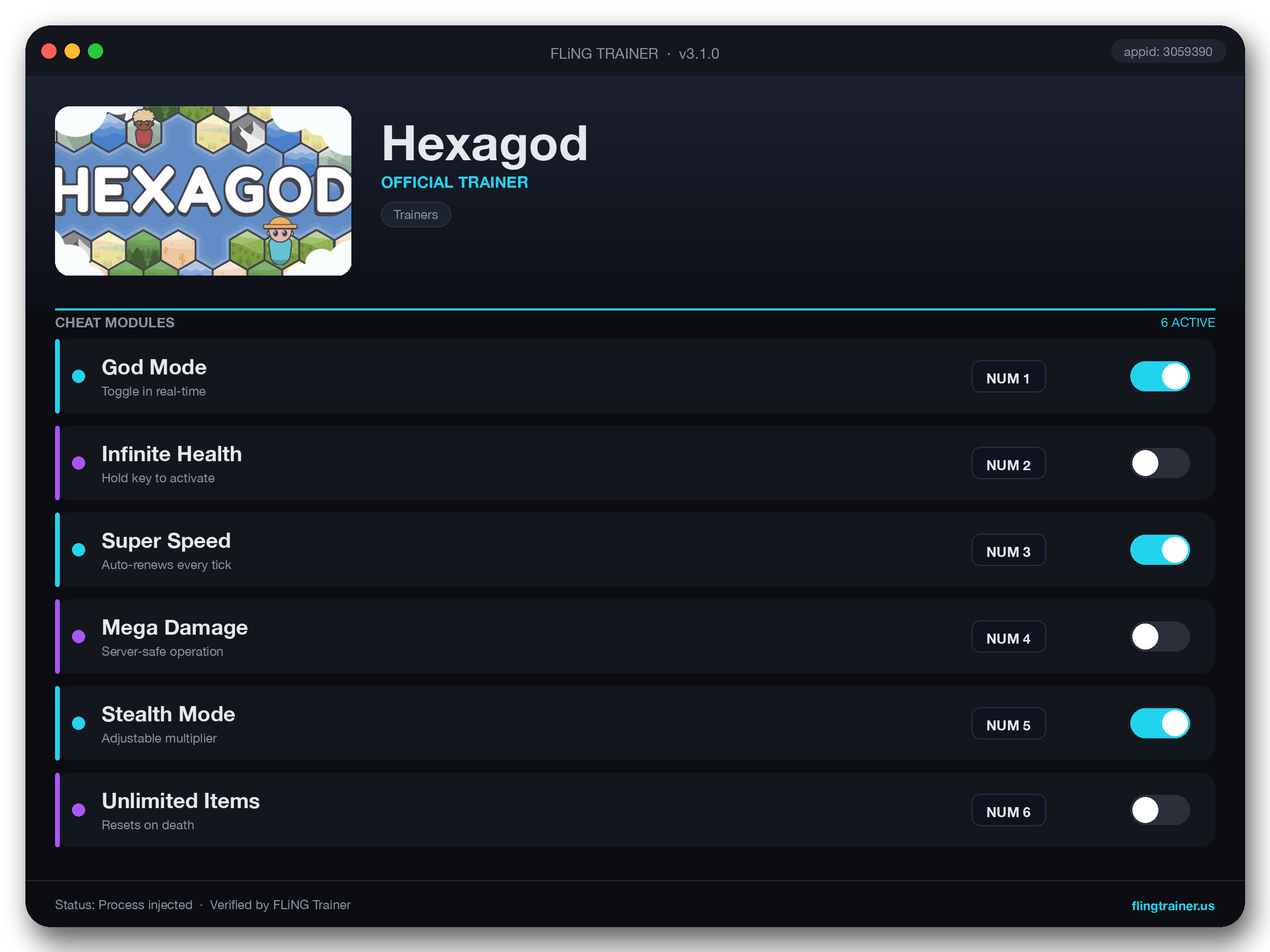 Hexagod Trainer interface