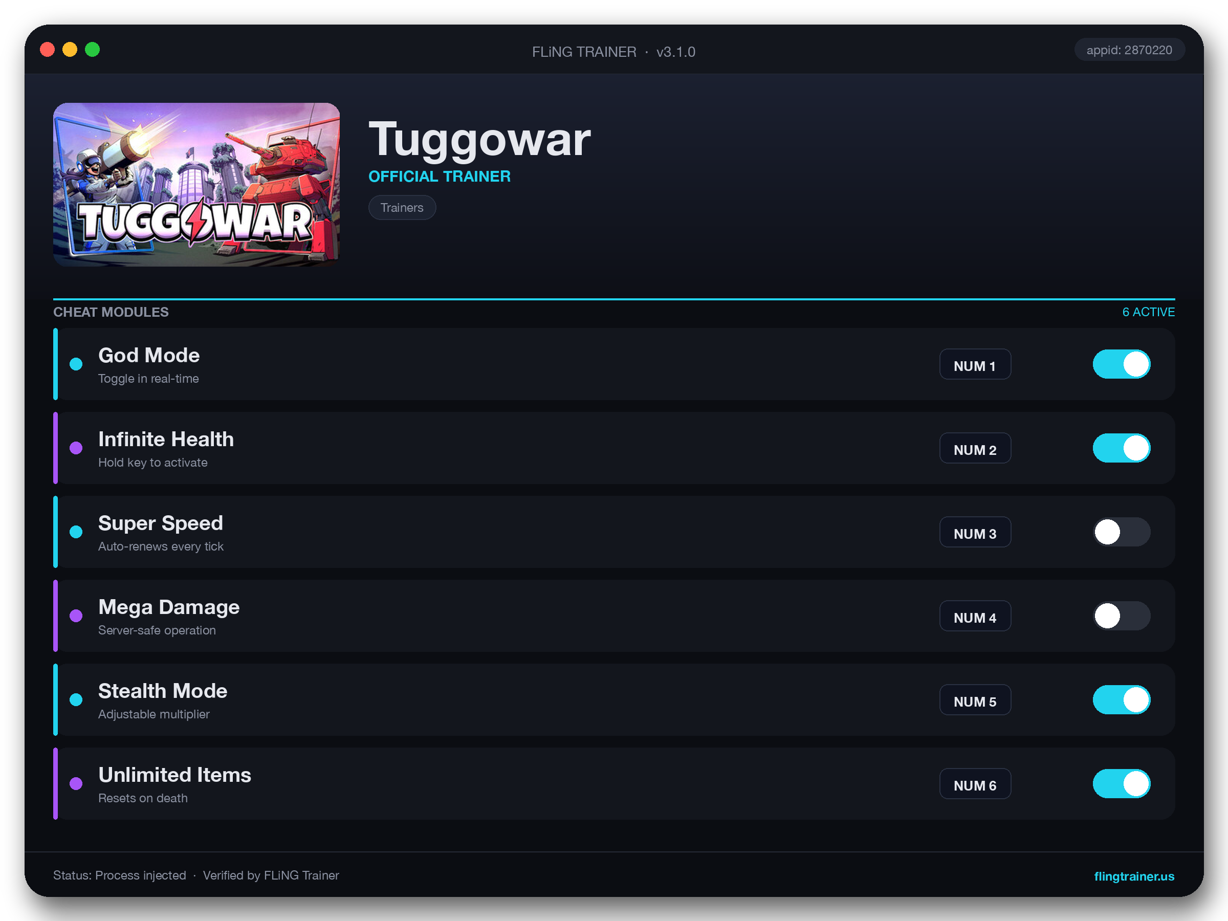 Tuggowar Trainer interface