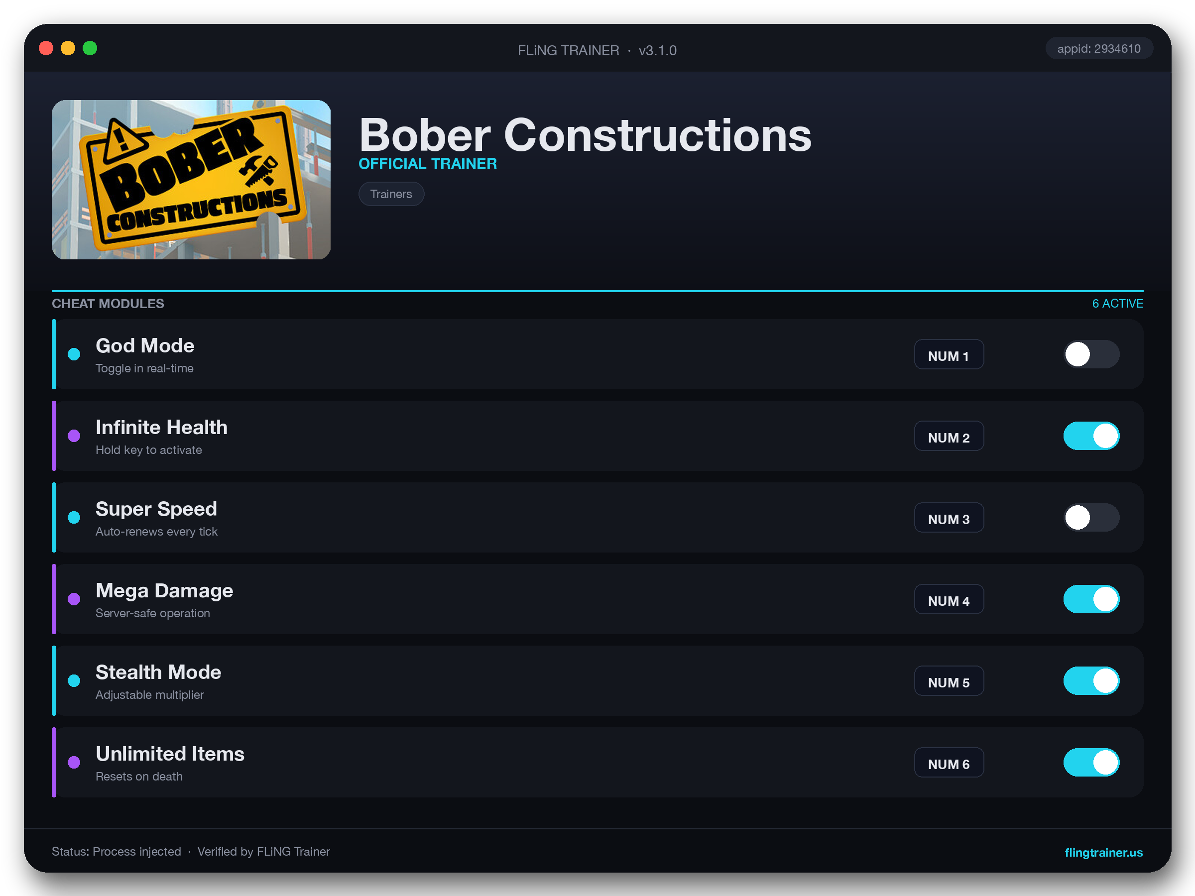 Bober Constructions Trainer interface