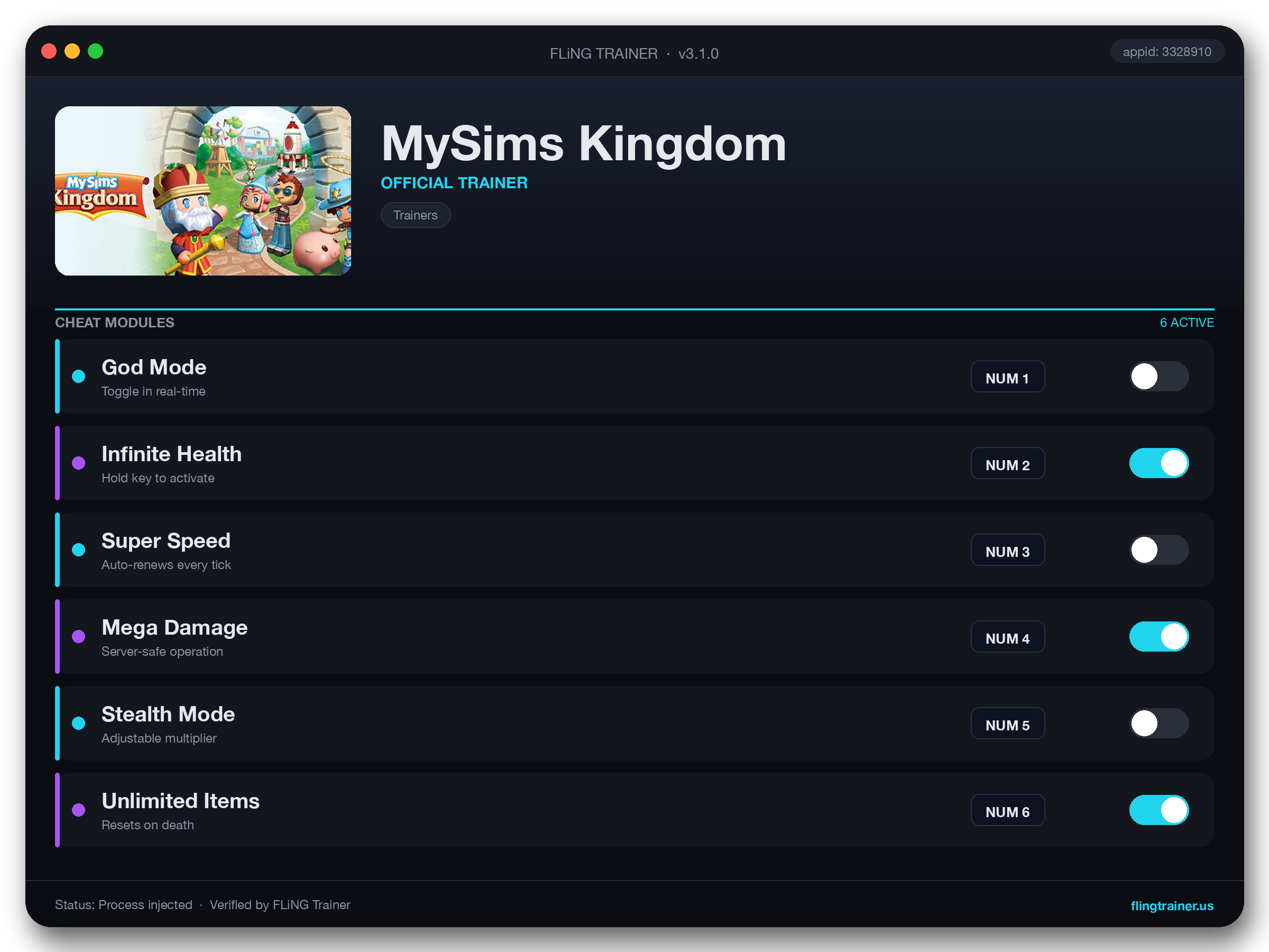 MySims Kingdom Trainer interface