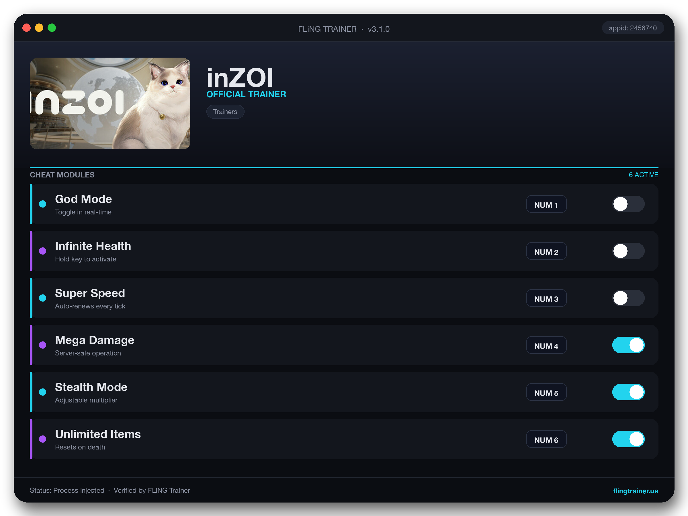 inZOI Trainer interface