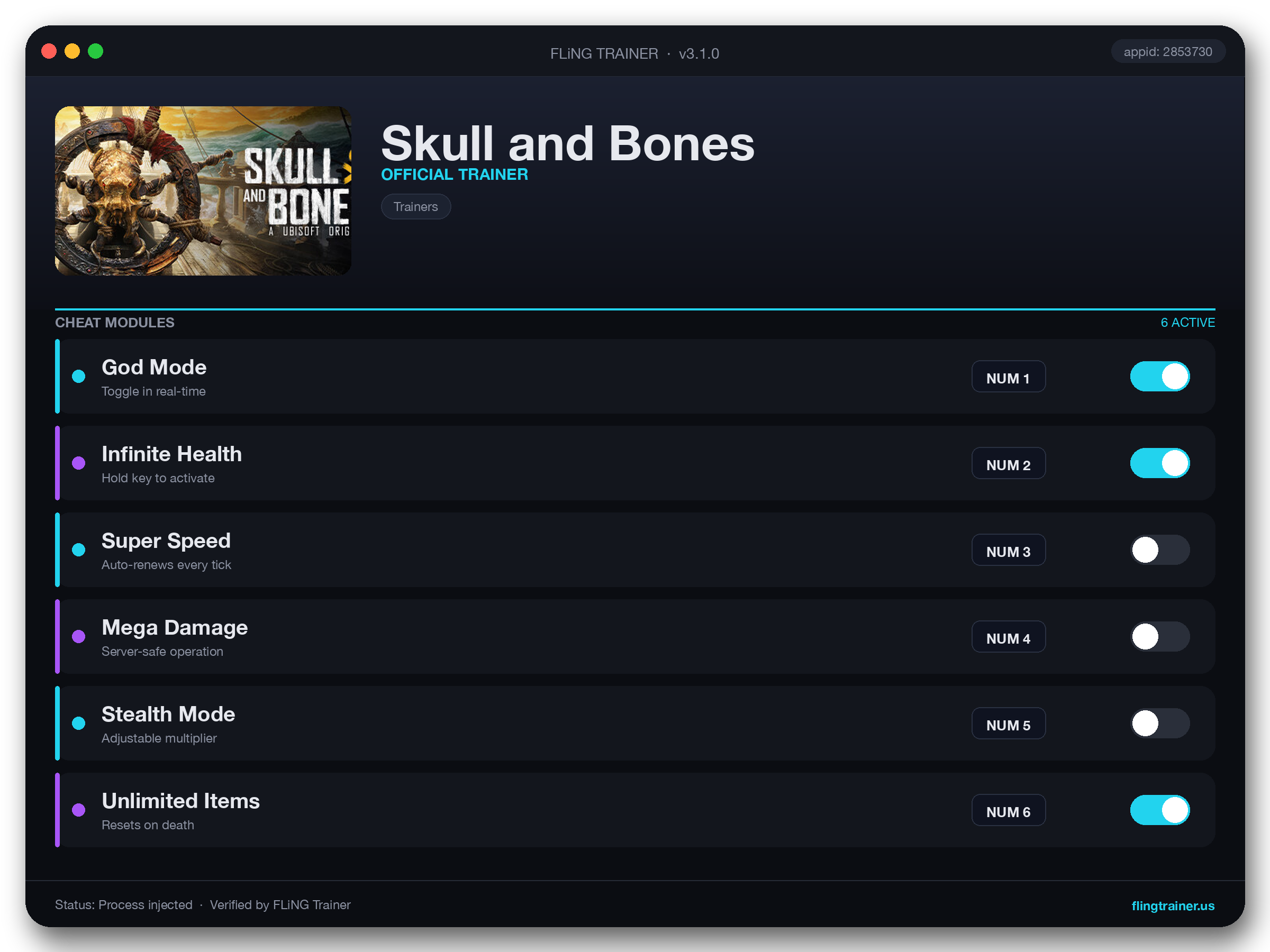 Skull and Bones Trainer interface