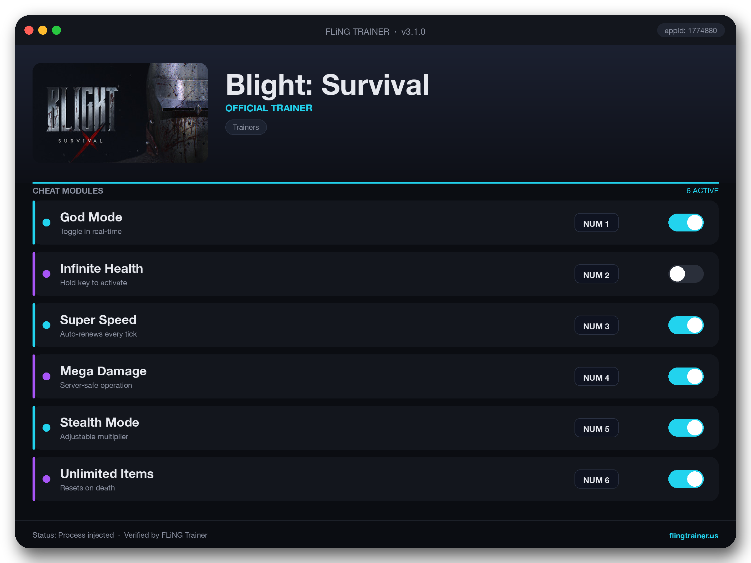 Blight: Survival Trainer interface