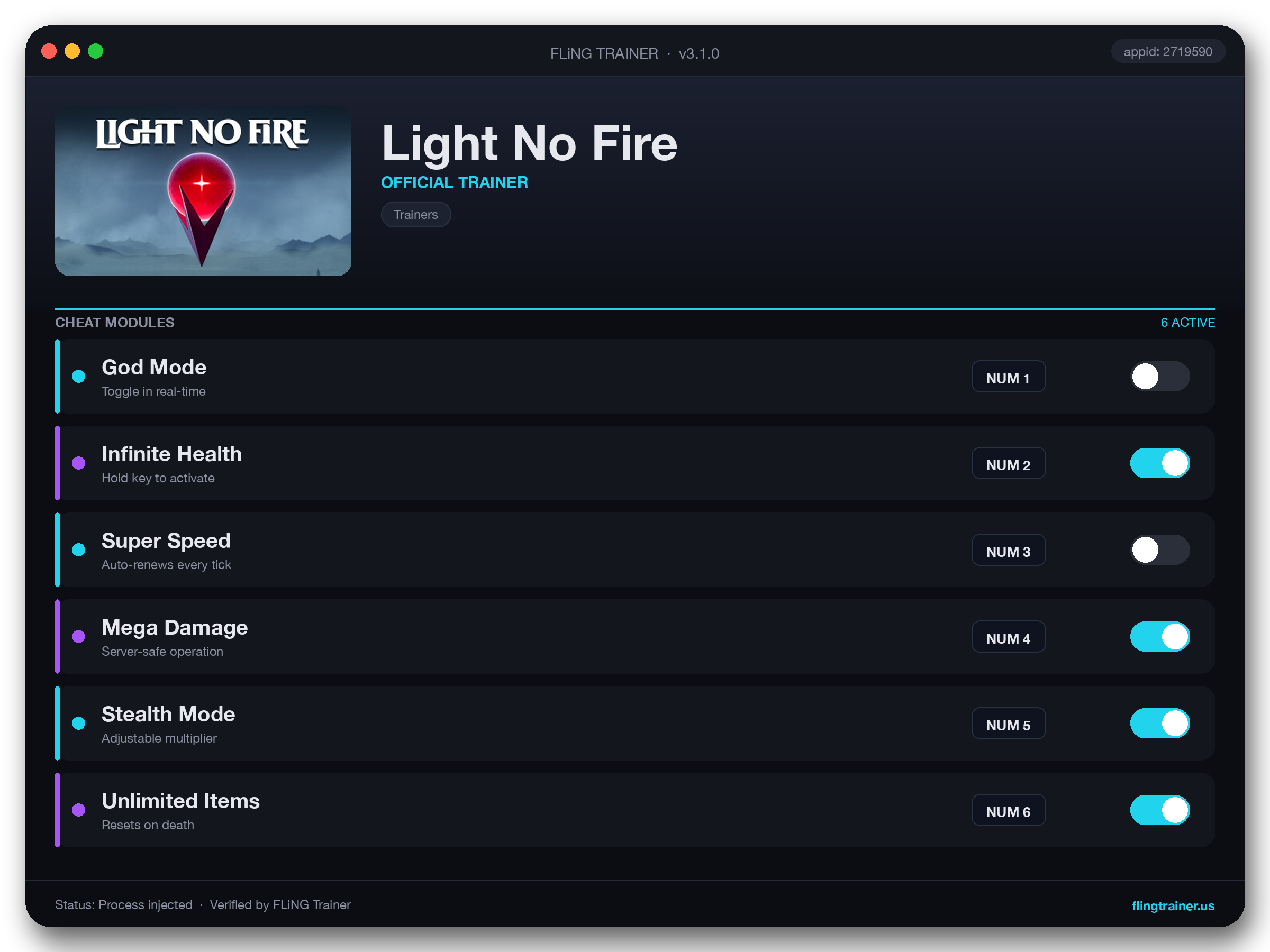 Light No Fire Trainer interface