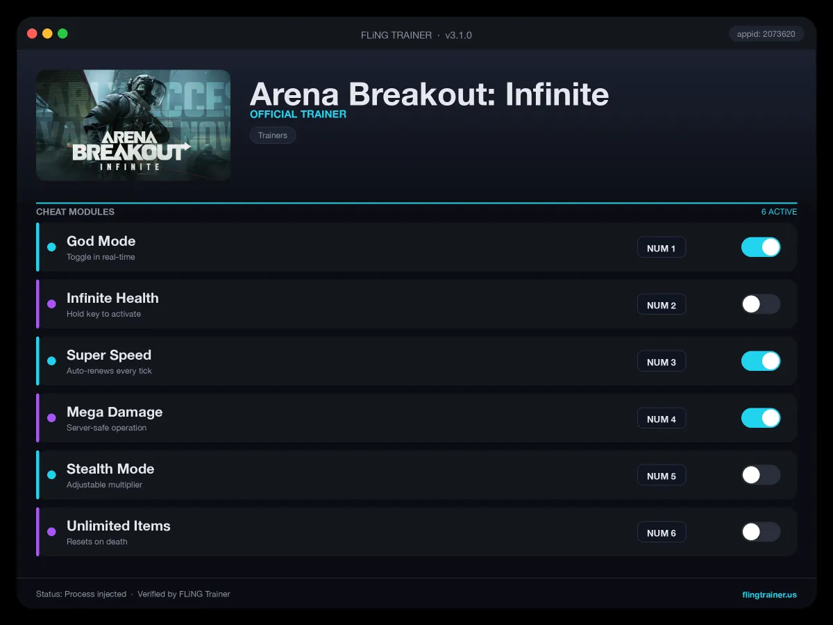 Arena Breakout: Infinite Trainer interface