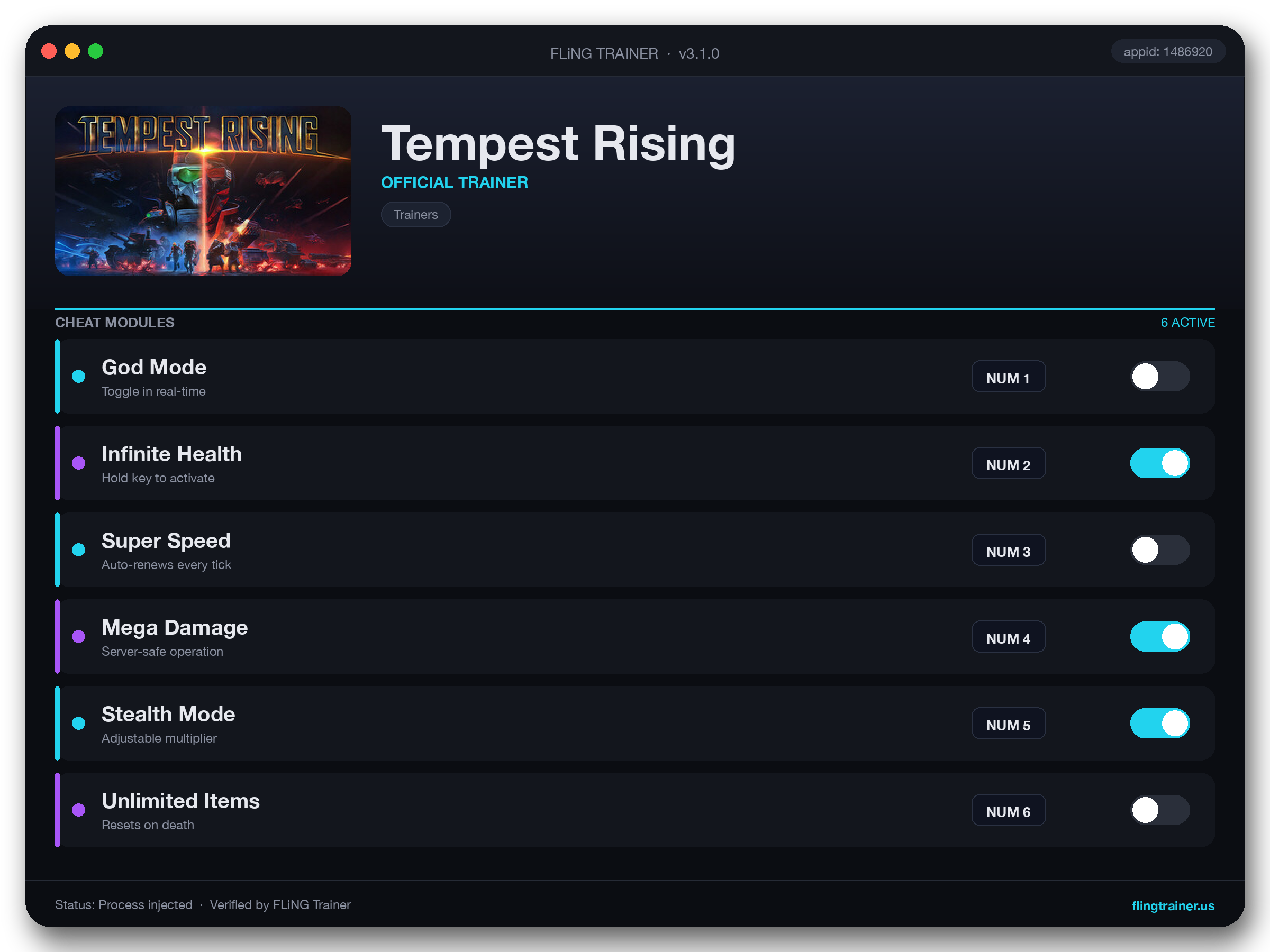 Tempest Rising Trainer interface