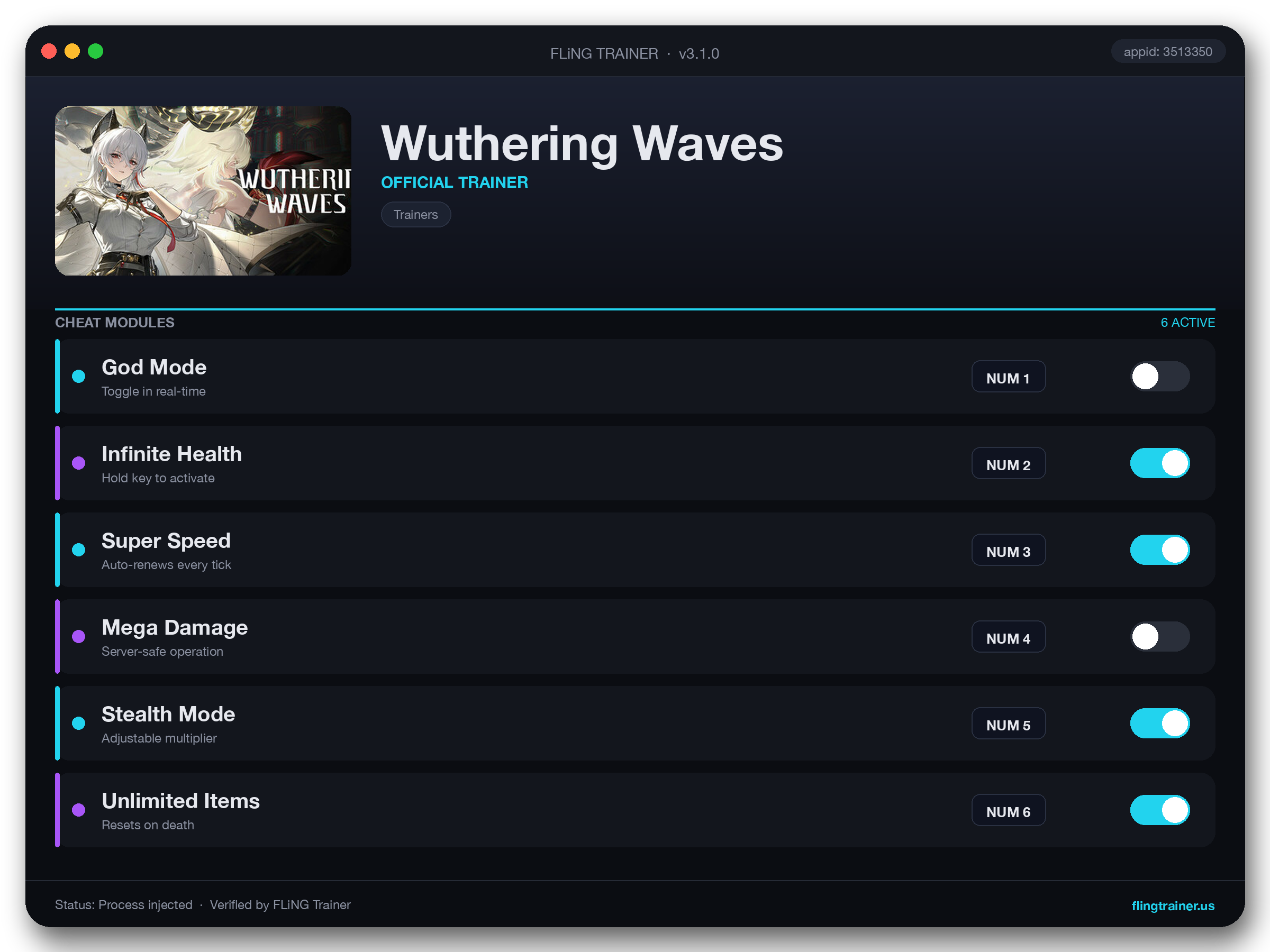 Wuthering Waves Trainer interface
