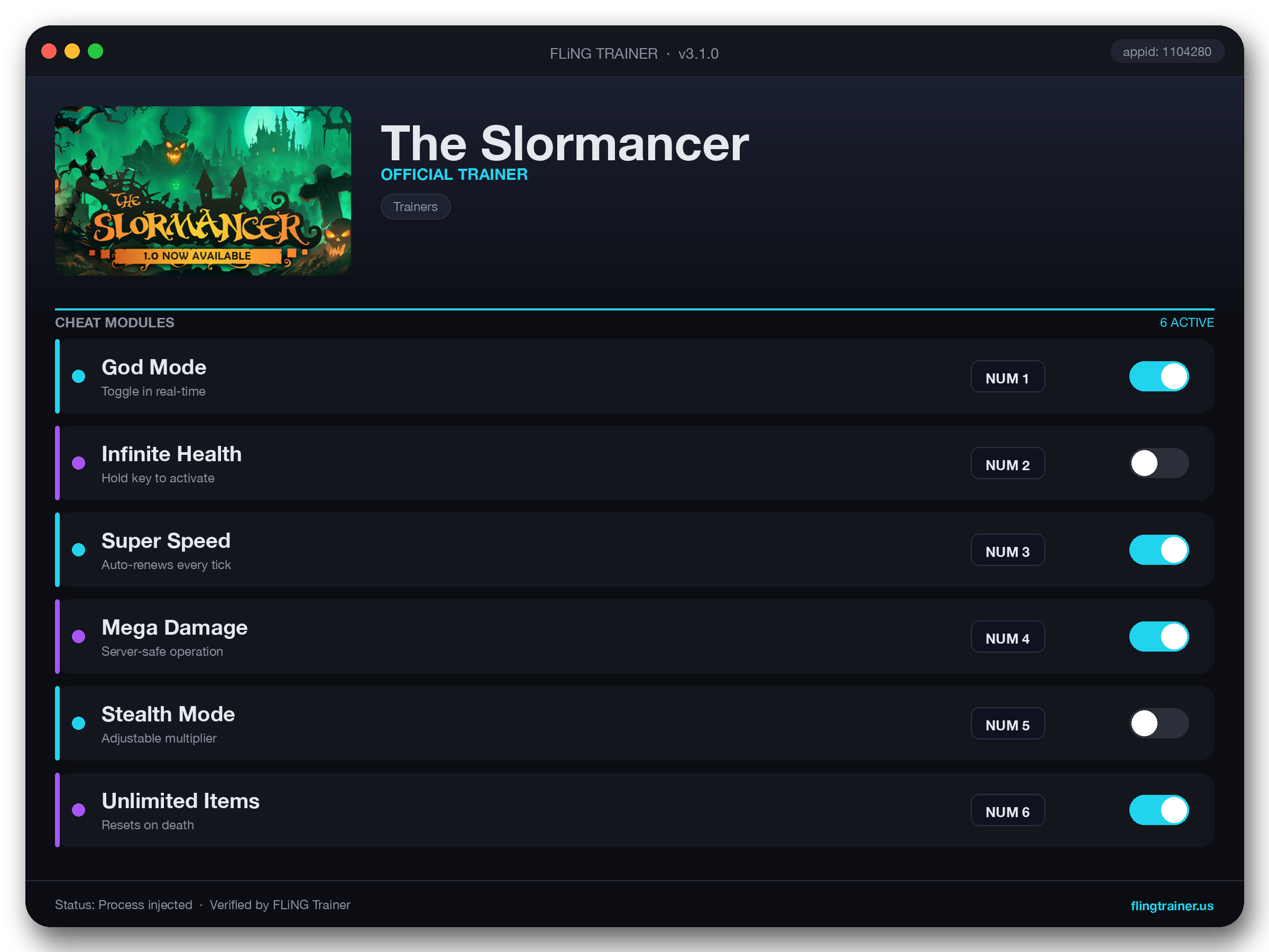 The Slormancer Trainer interface