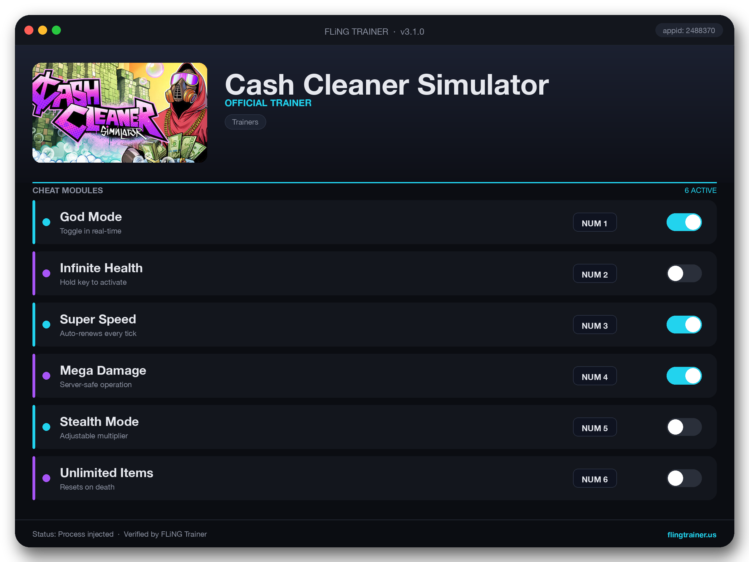 Cash Cleaner Simulator Trainer interface