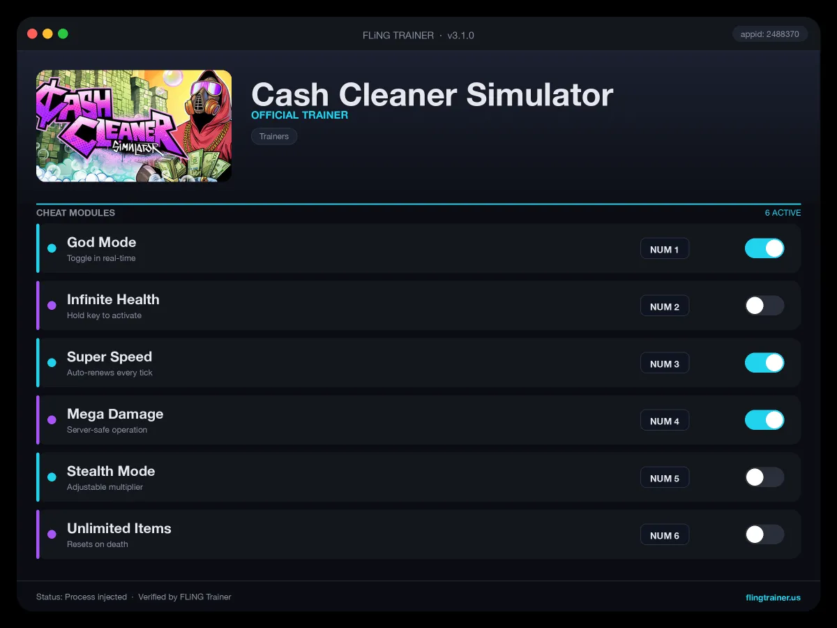 Cash Cleaner Simulator Trainer interface
