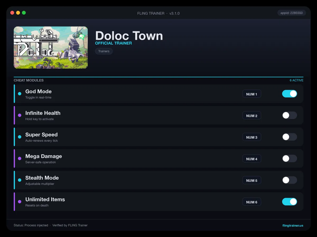 Doloc Town Trainer interface