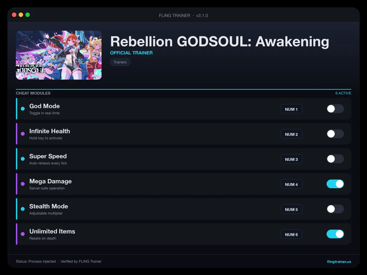 Rebellion GODSOUL: Awakening Trainer interface