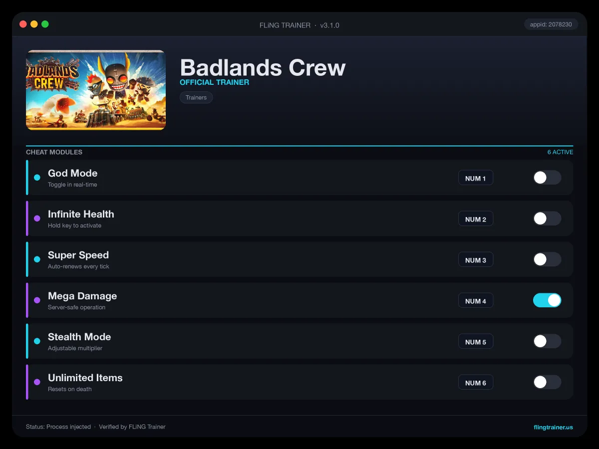 Badlands Crew Trainer interface