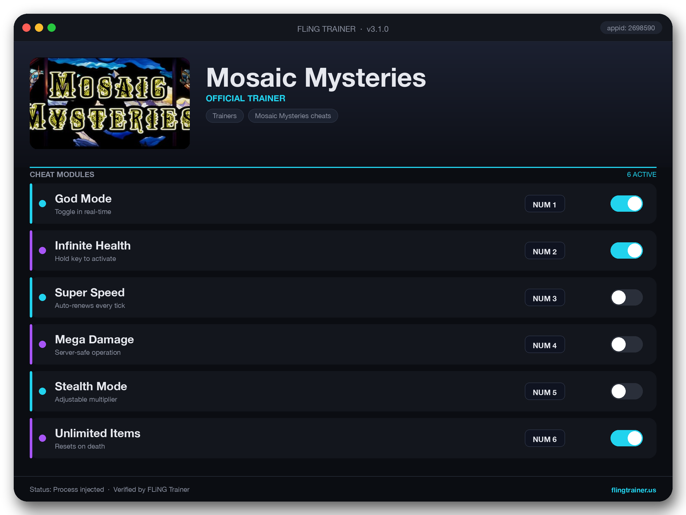 Mosaic Mysteries Trainer interface