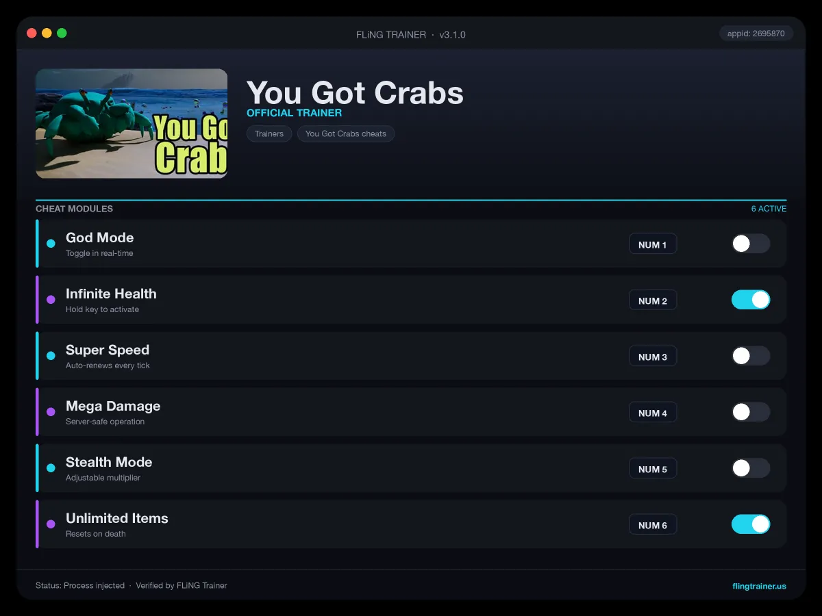 You Got Crabs Trainer interface