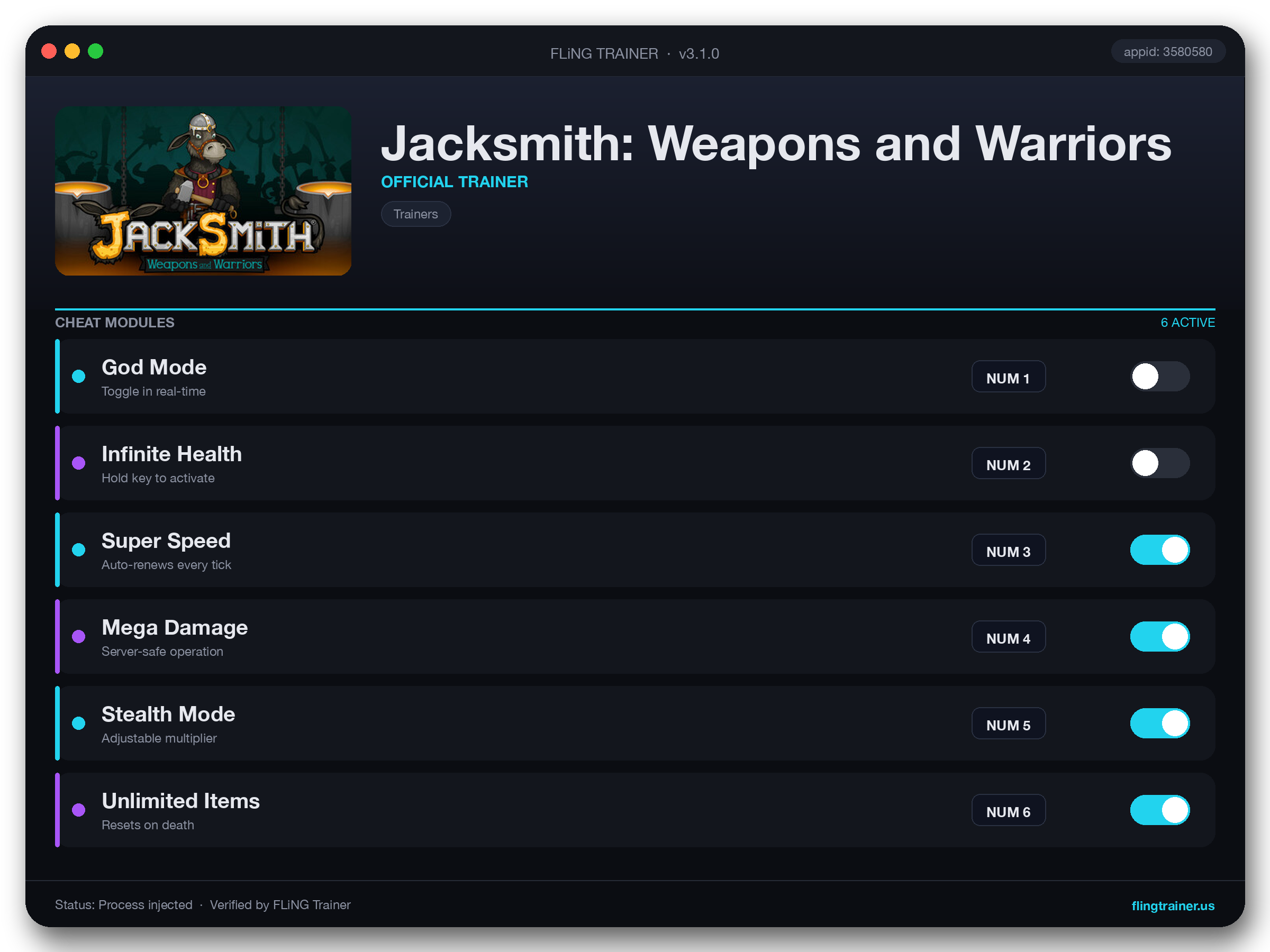 Jacksmith: Weapons and Warriors Trainer interface