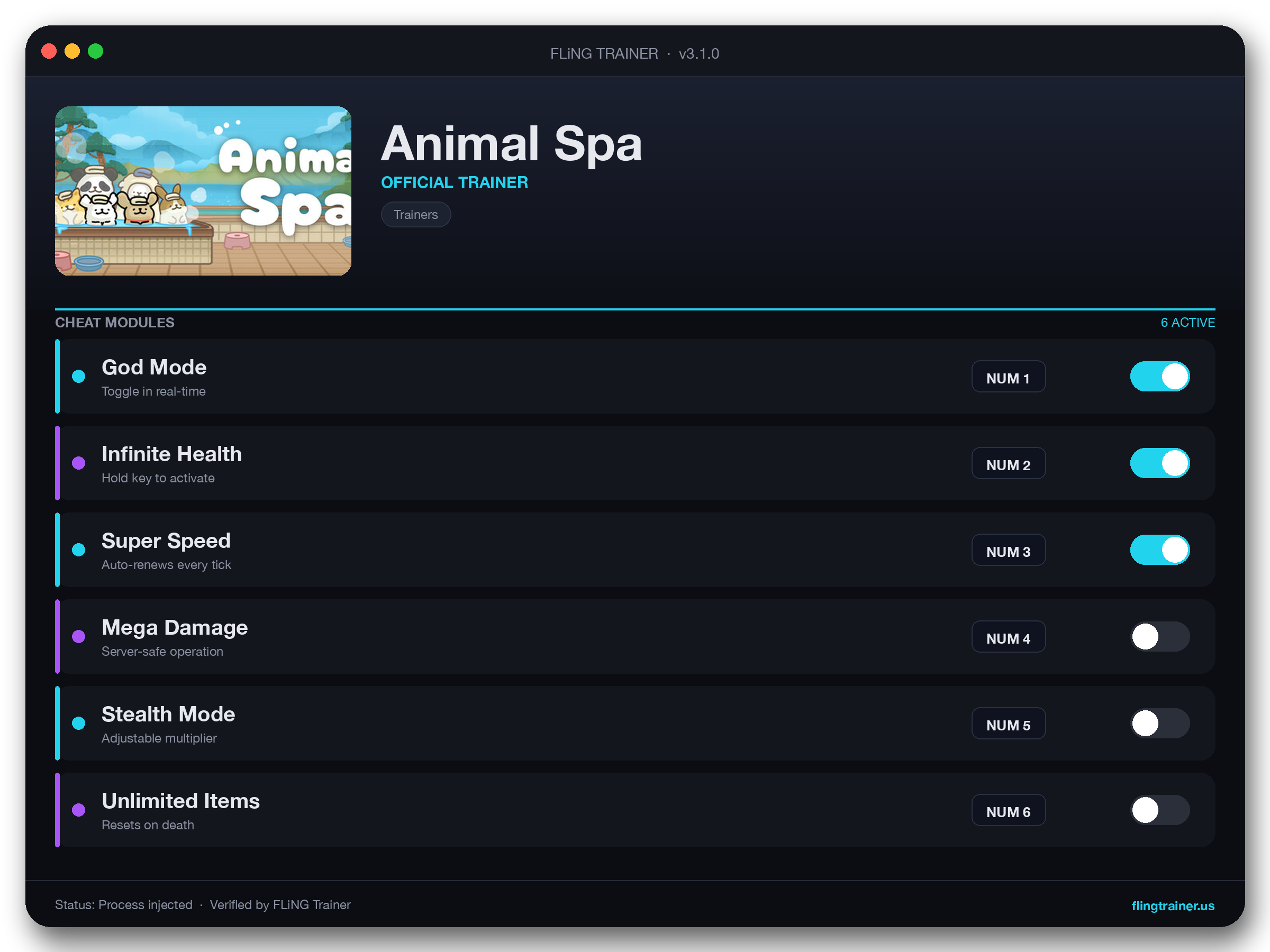 Animal Spa Trainer interface
