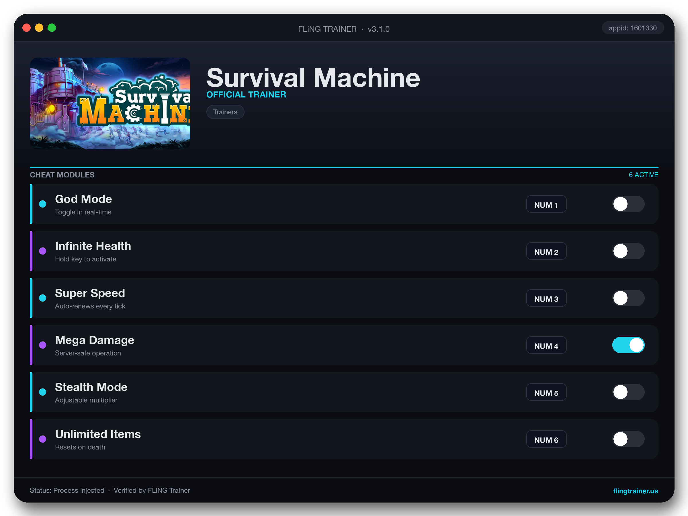 Survival Machine Trainer interface