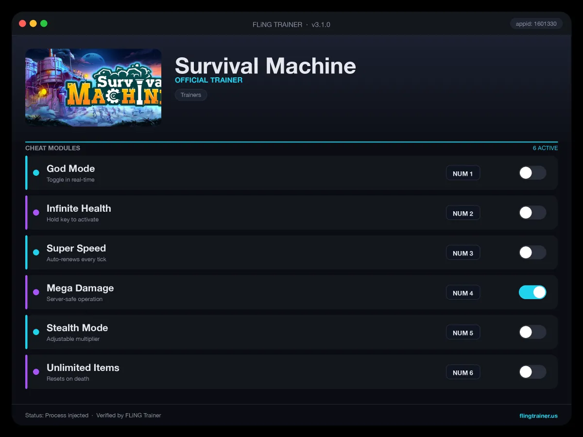 Survival Machine Trainer interface