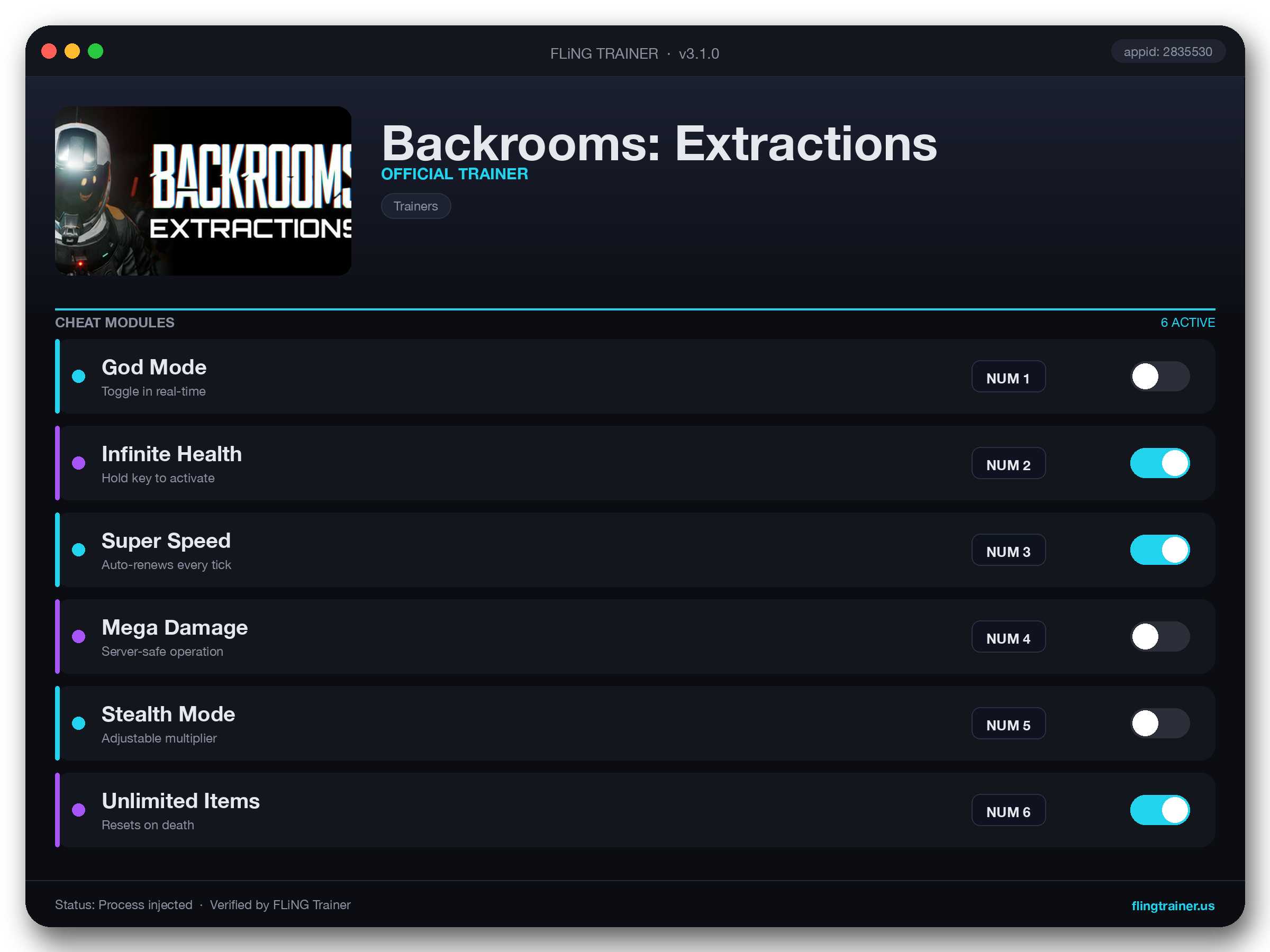 Backrooms: Extractions Trainer interface