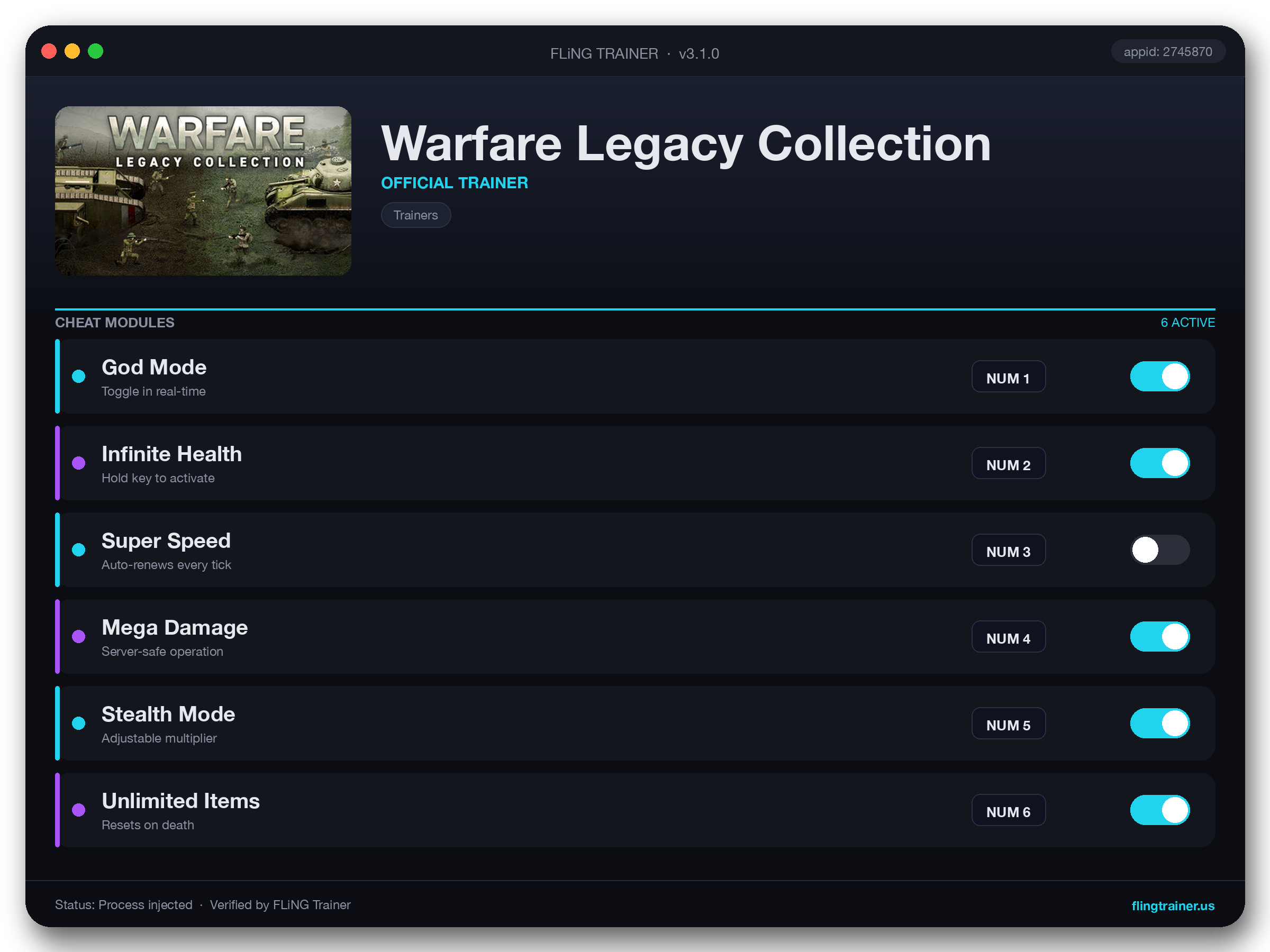 Warfare Legacy Collection Trainer interface