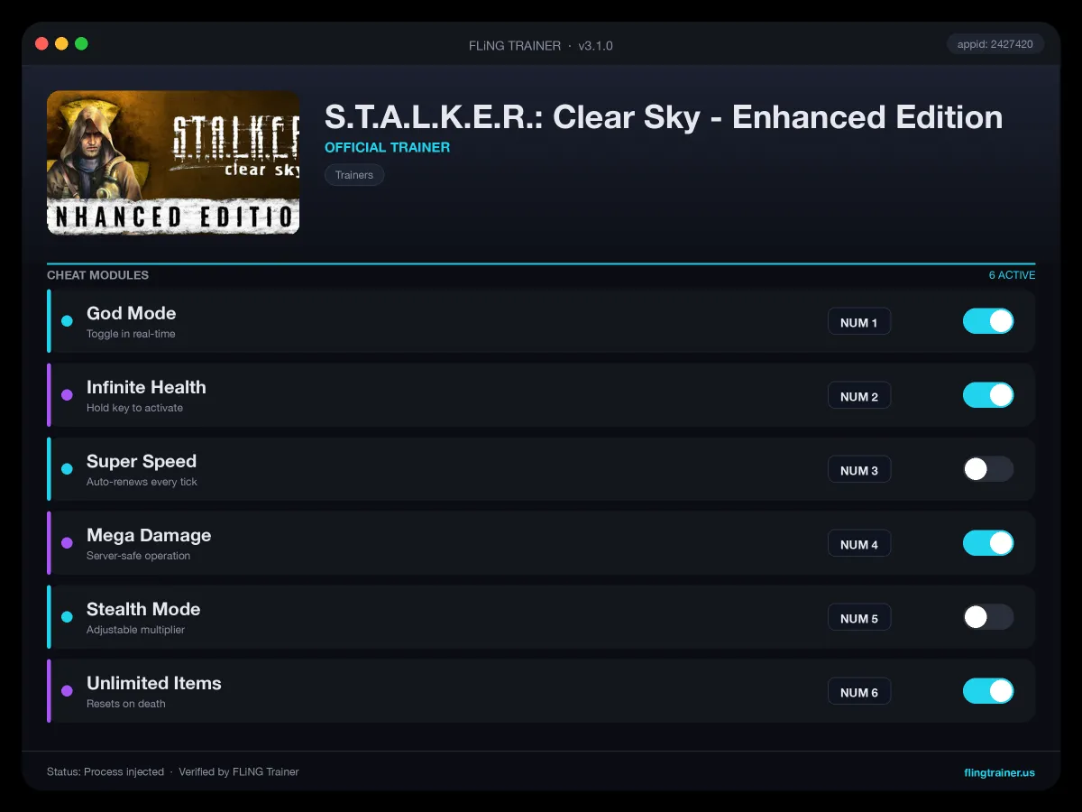 S.T.A.L.K.E.R.: Clear Sky - Enhanced Edition Trainer interface