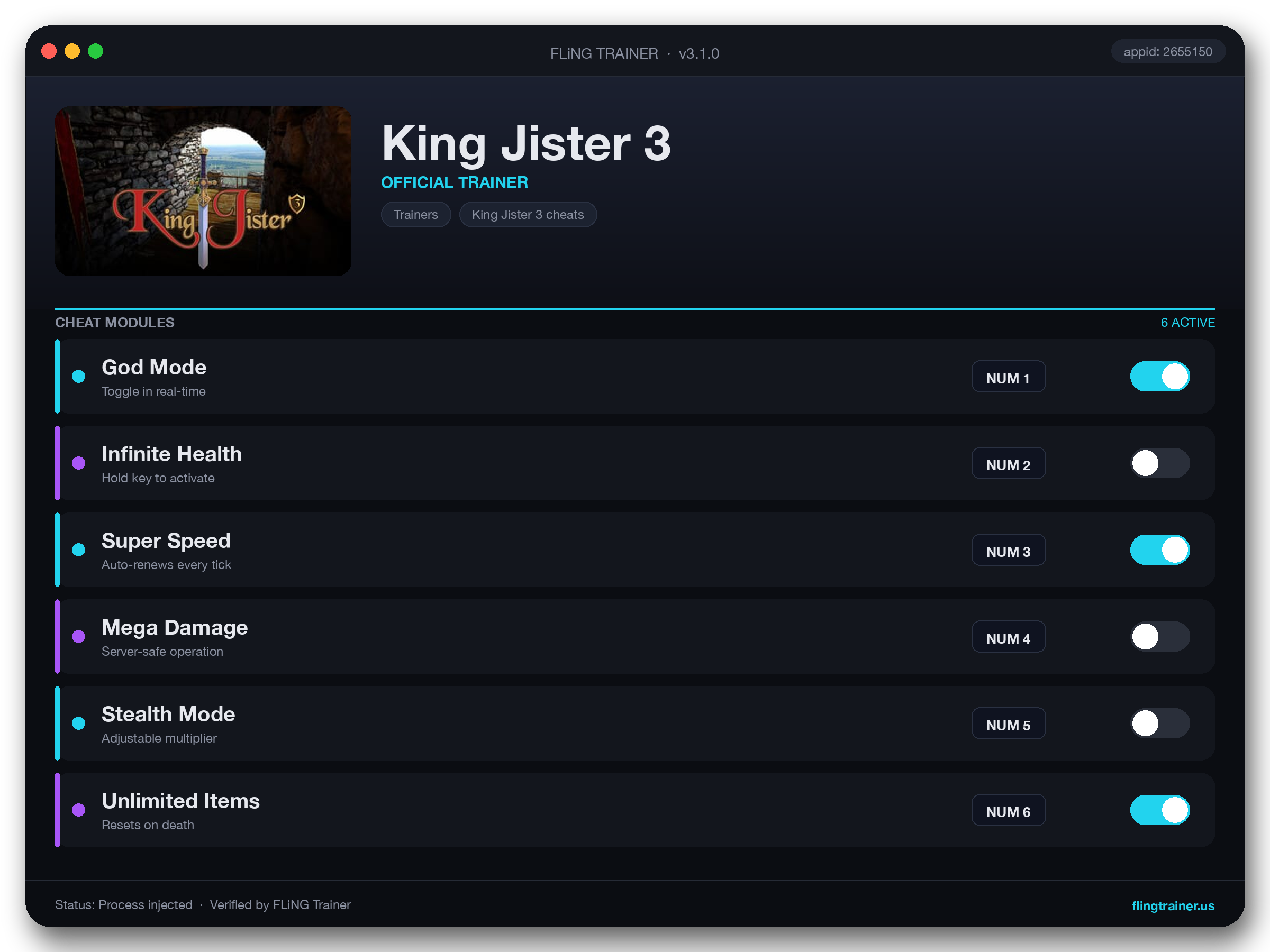 King Jister 3 Trainer interface