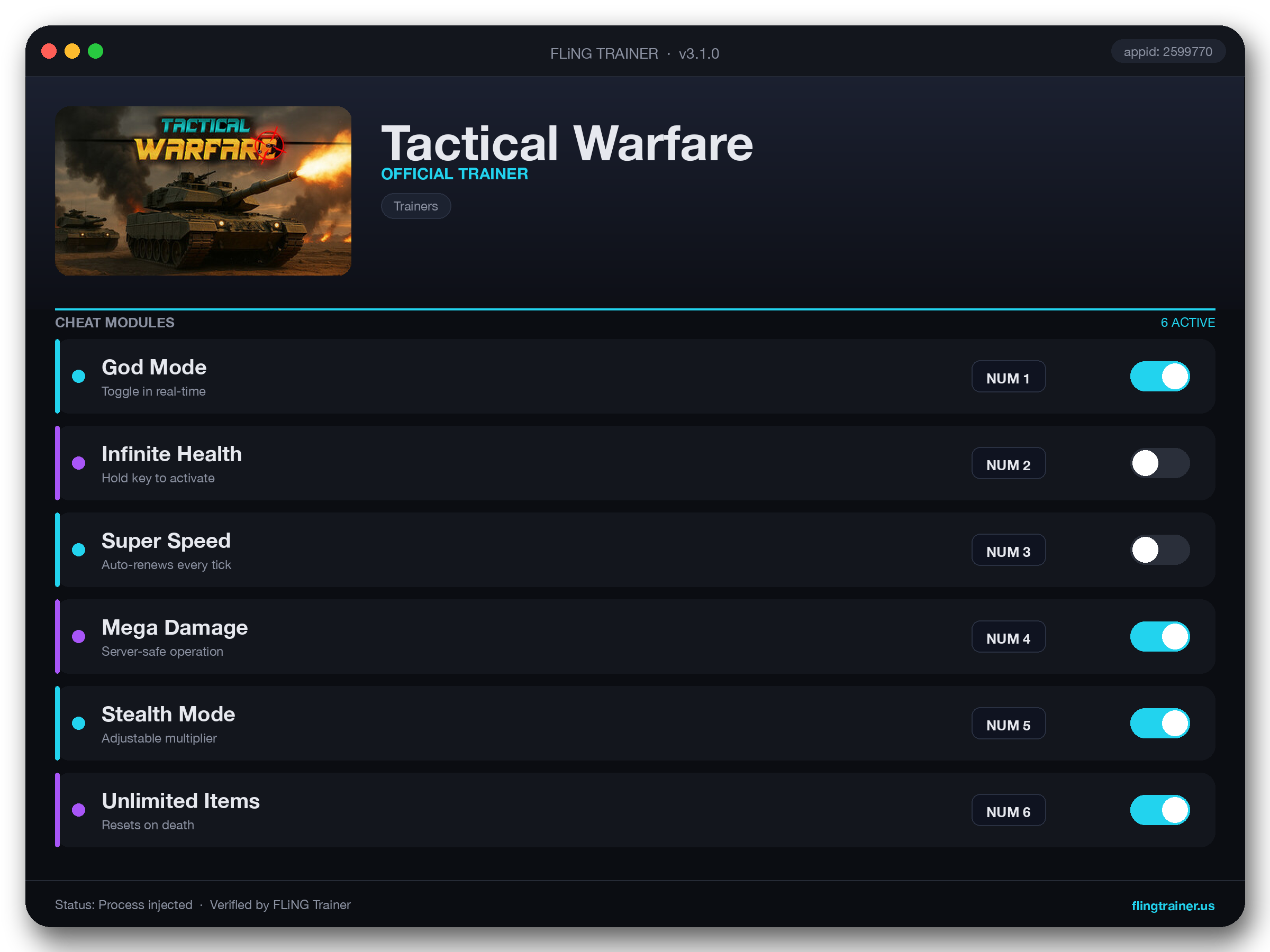 Tactical Warfare Trainer interface