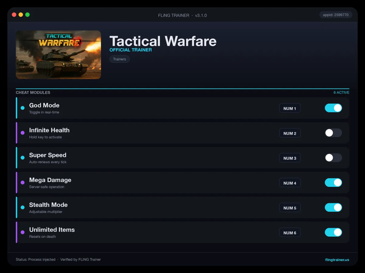 Tactical Warfare Trainer interface