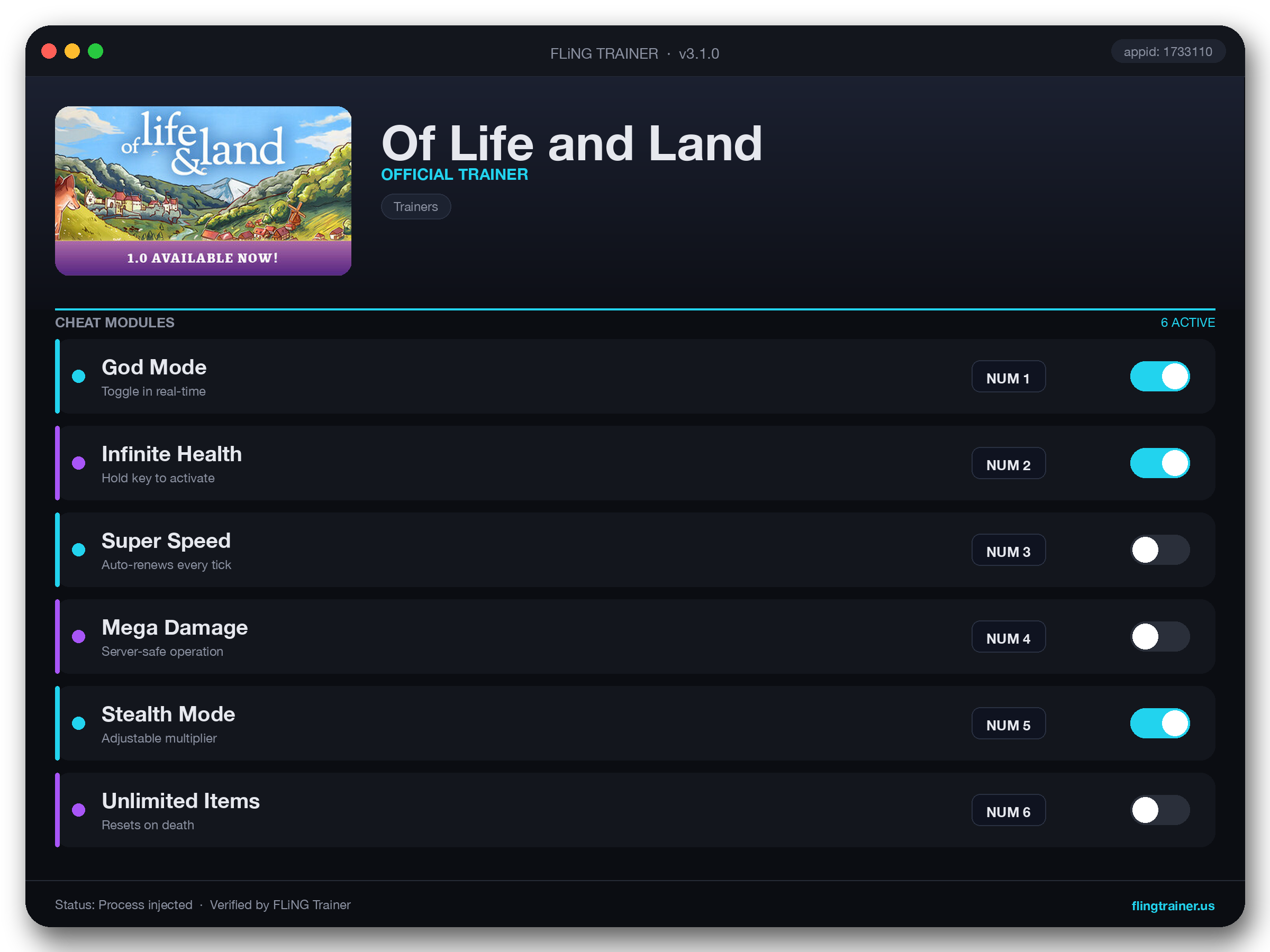 Of Life and Land Trainer interface