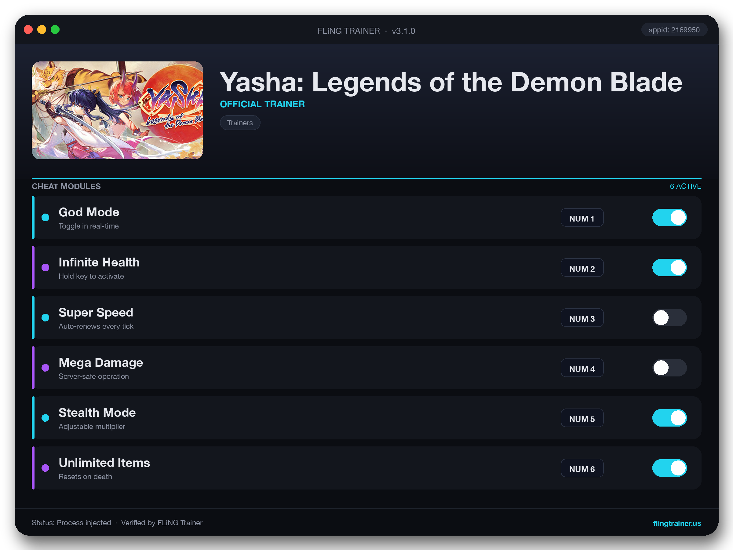 Yasha: Legends of the Demon Blade Trainer interface
