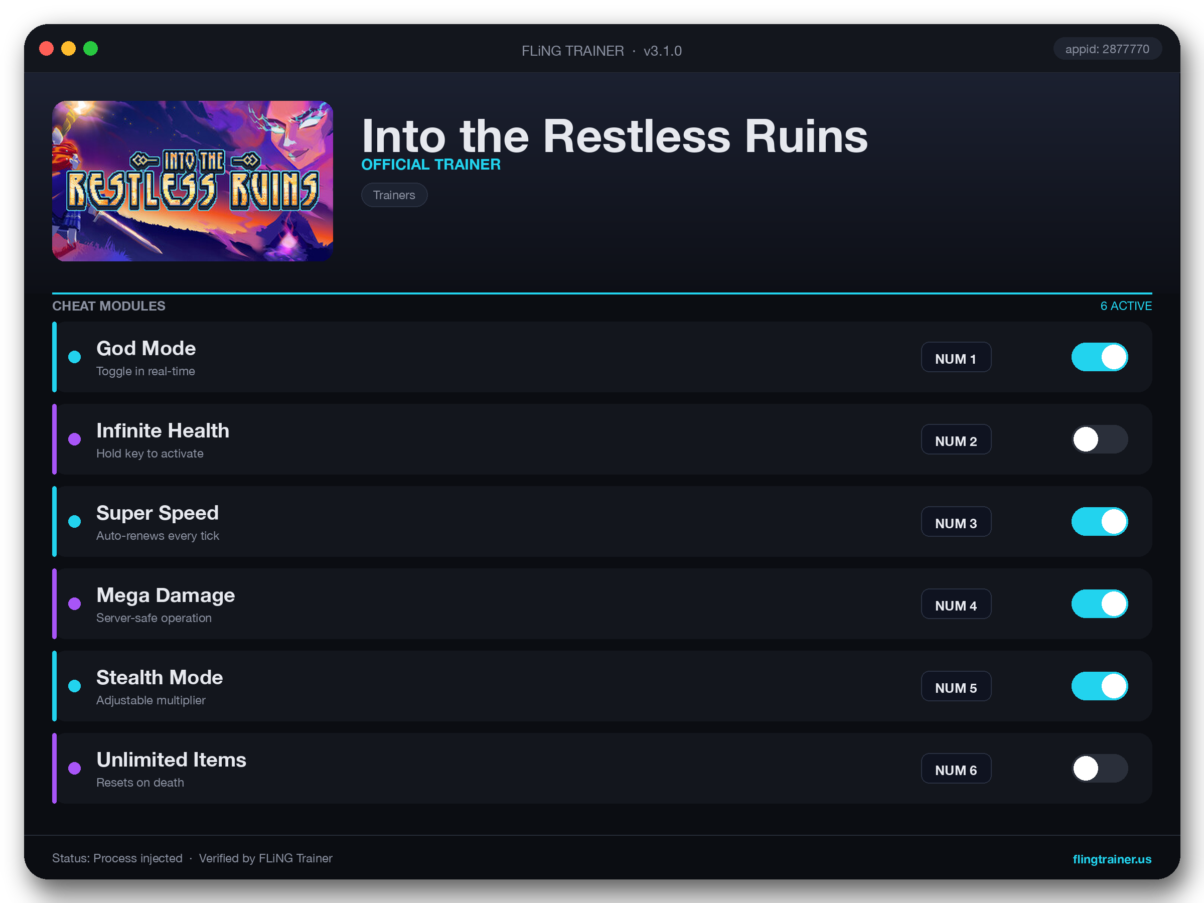 Into the Restless Ruins Trainer interface