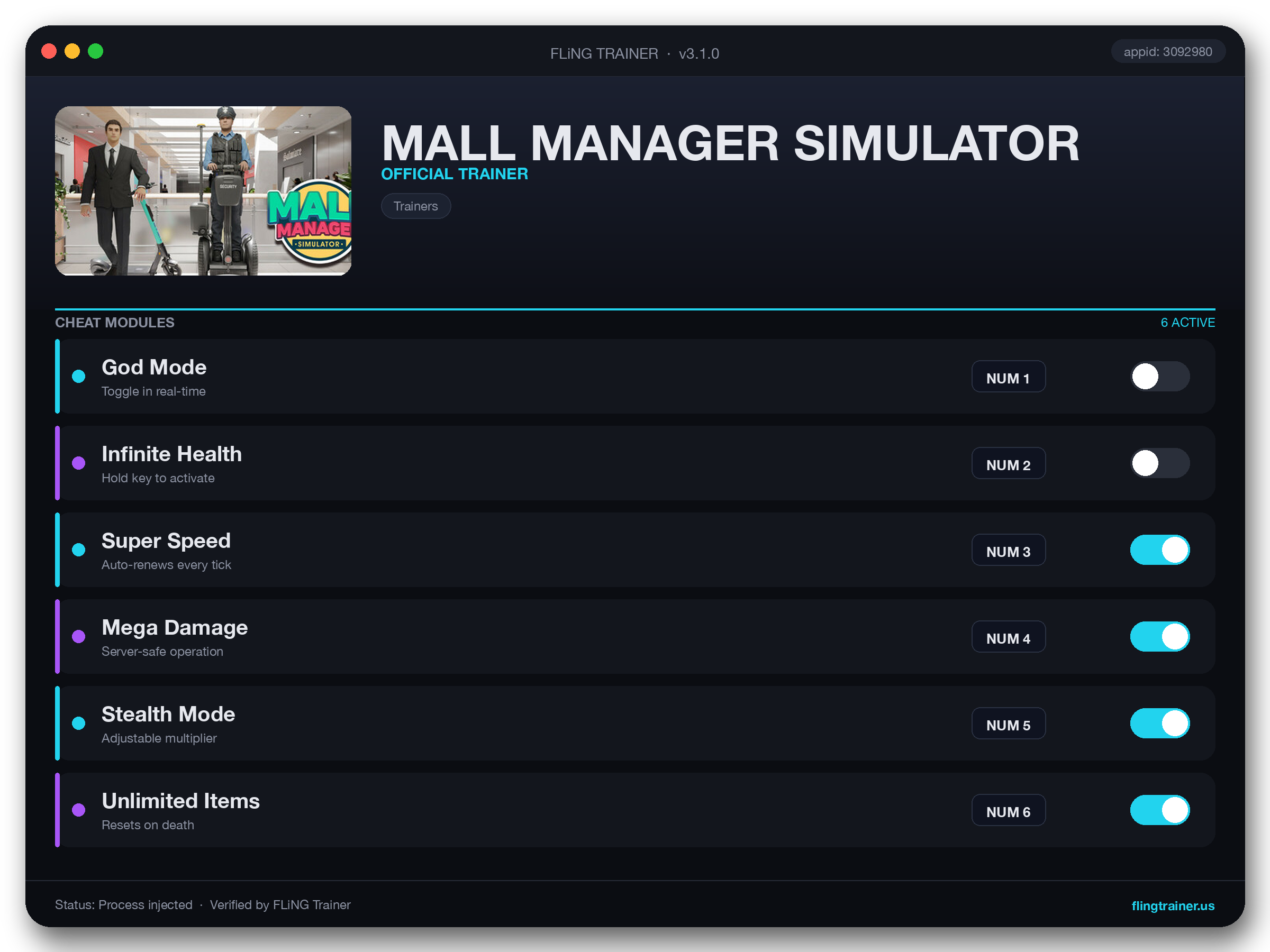 MALL MANAGER SIMULATOR Trainer interface