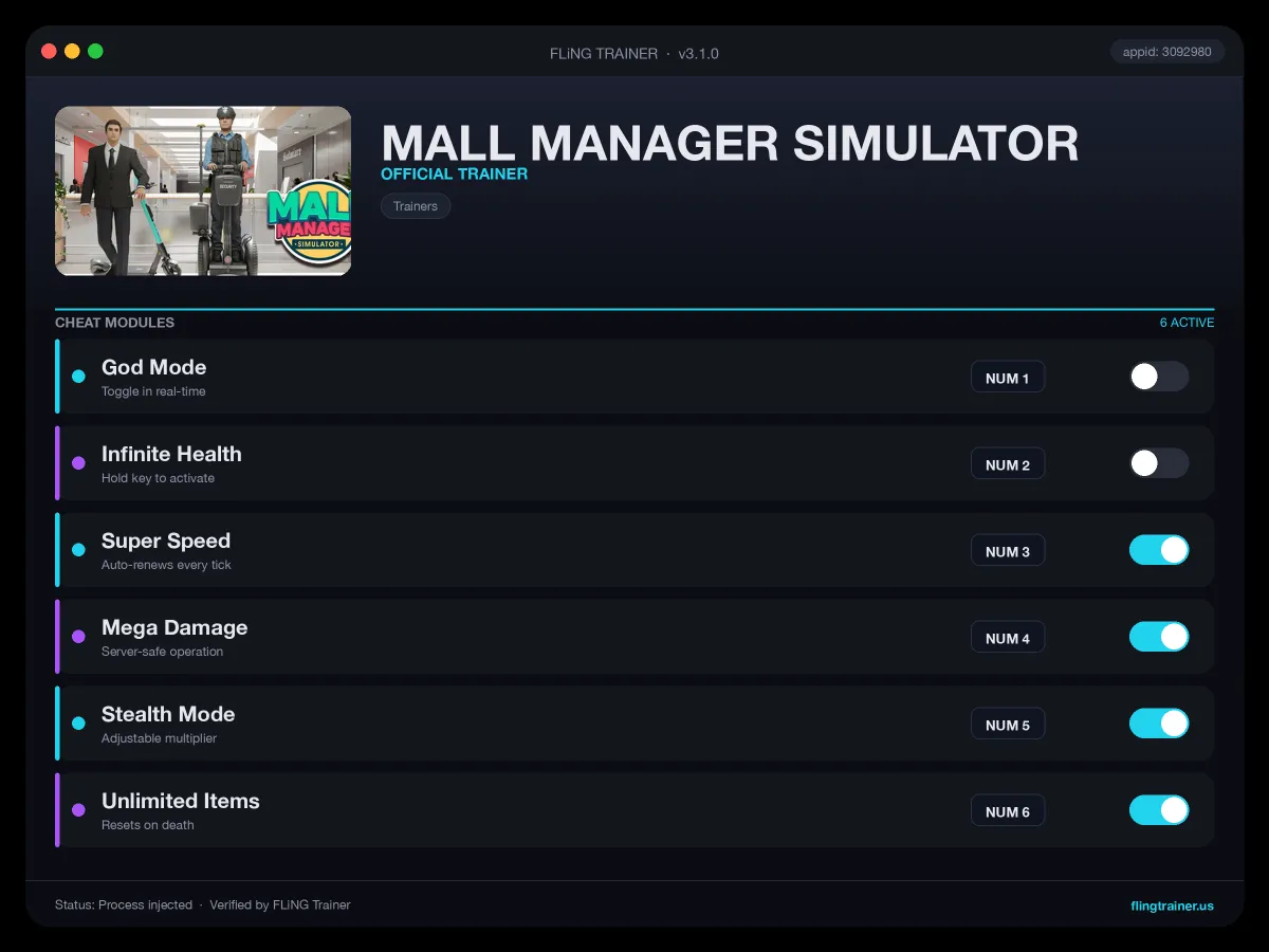 MALL MANAGER SIMULATOR Trainer interface